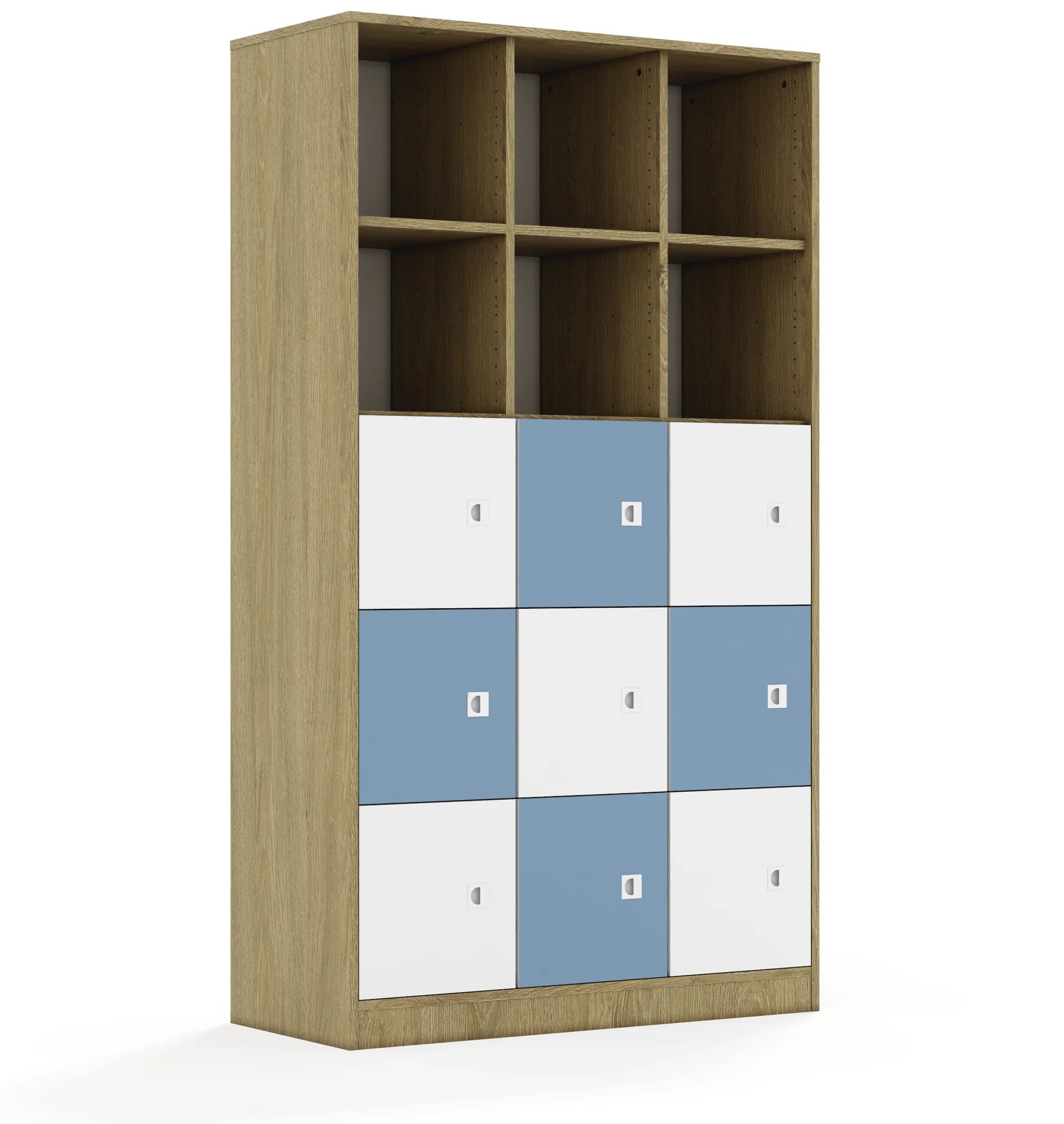 Regał BLOX 110 5PP 9F1 1049x466x1869 – dąb / biały/pastelowy niebieski
