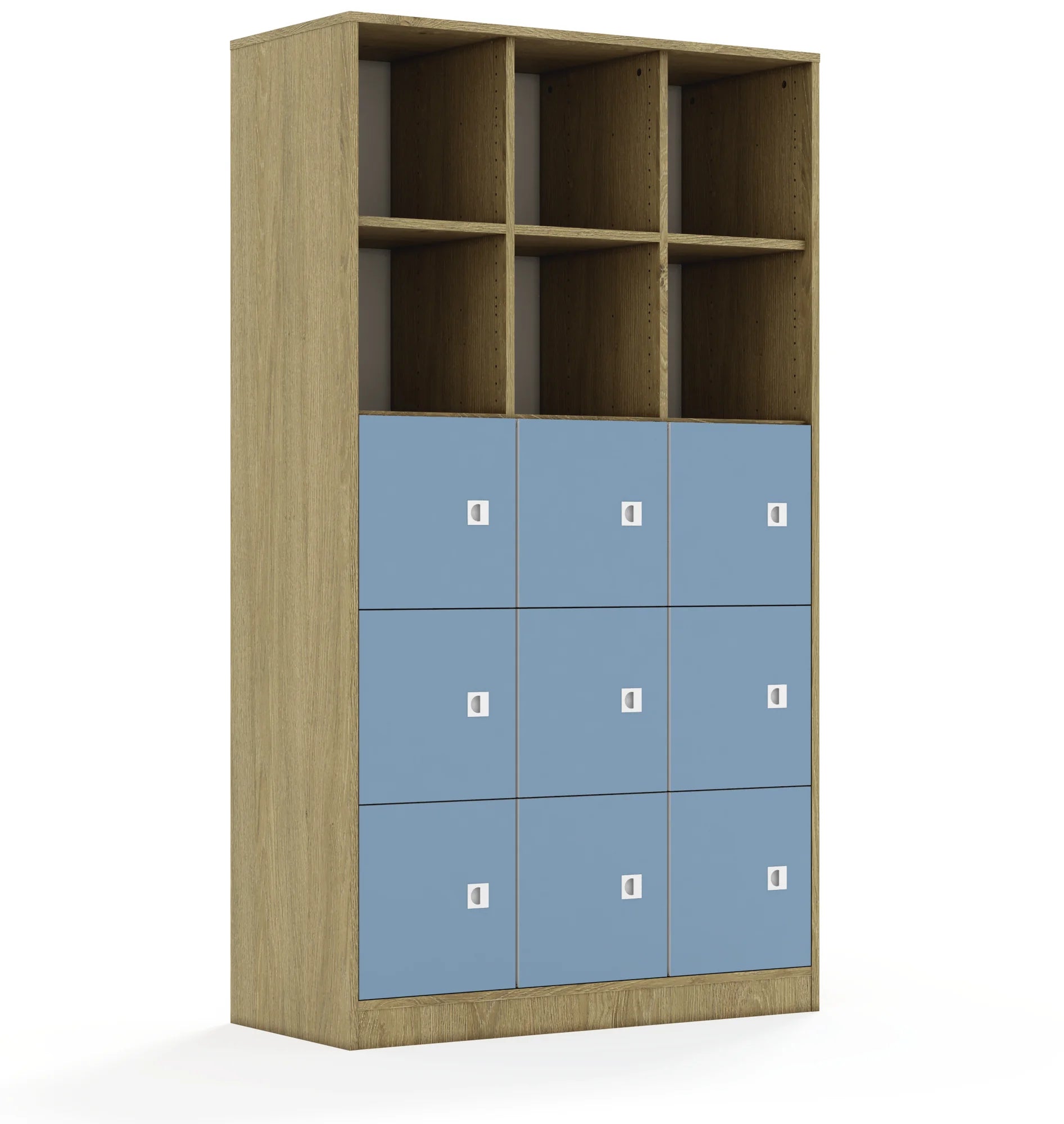 Regał BLOX 110 5PP 9F1 1049x466x1869 – dąb / pastelowy niebieski