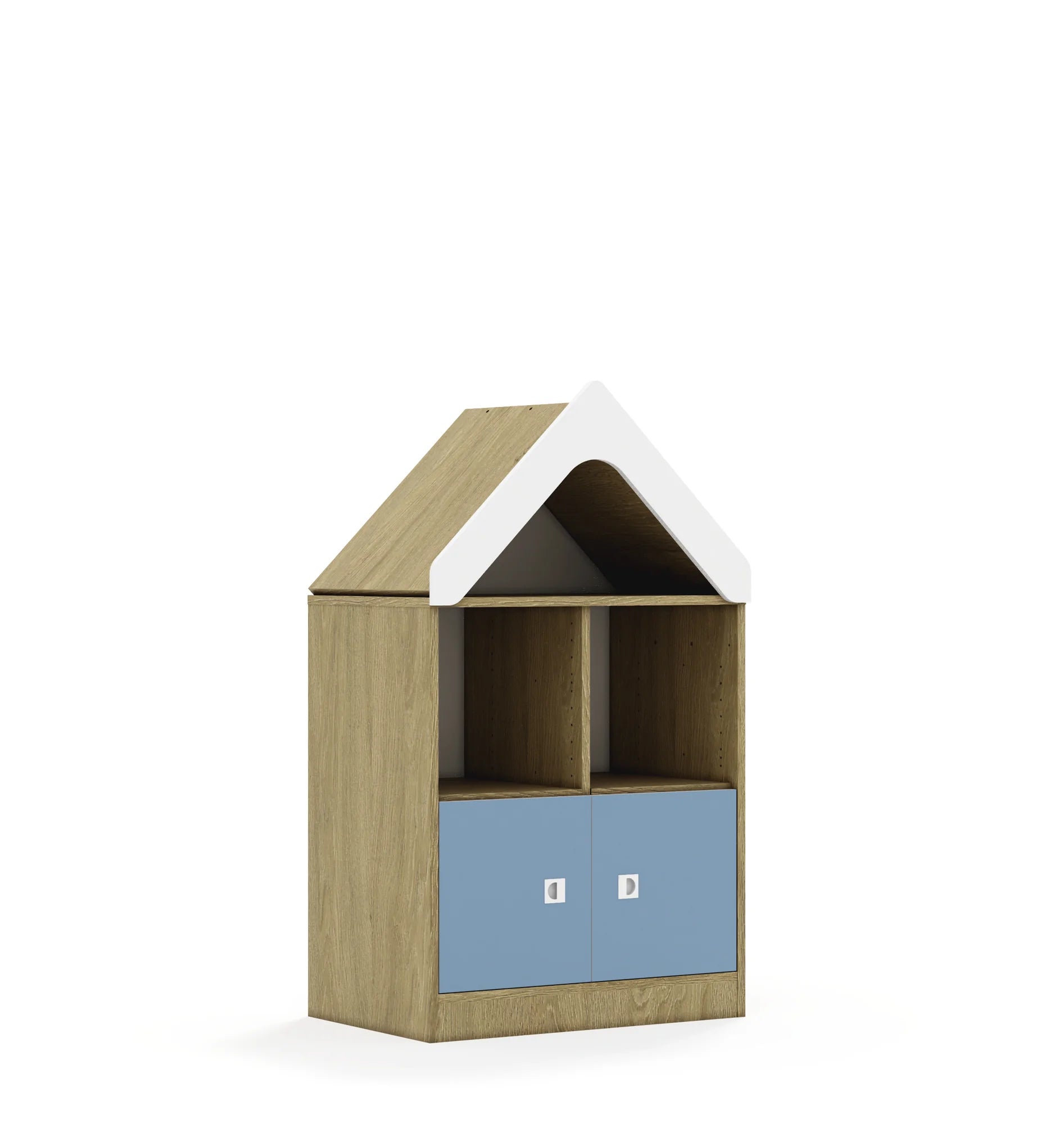 Regał BLOX 70 2PP 2F1 z daszkiem 706x466x1223 – dąb / pastelowy niebieski