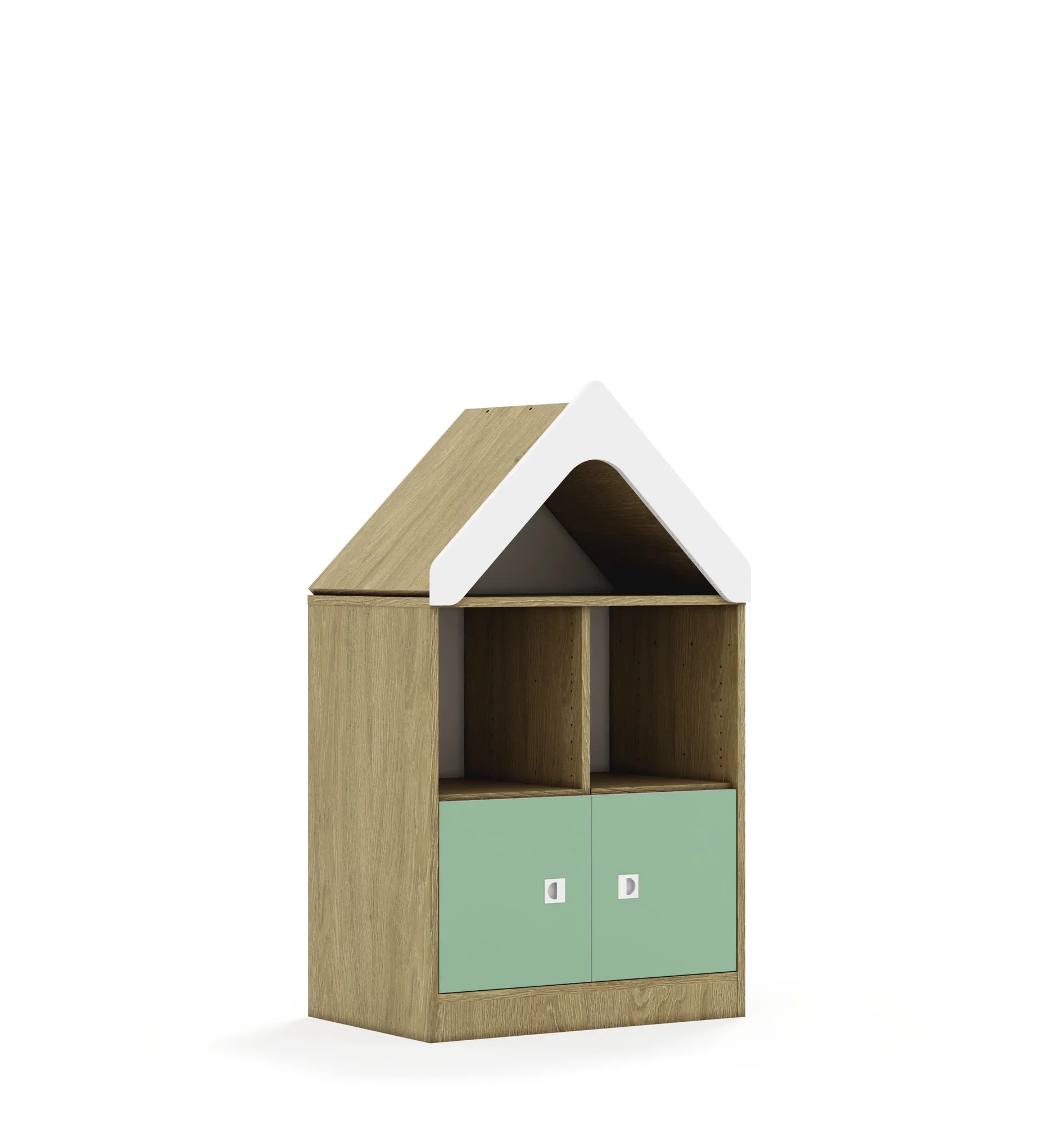 Regał BLOX 70 2PP 2F1 z daszkiem 706x466x1223 – dąb / pastelowy zielony