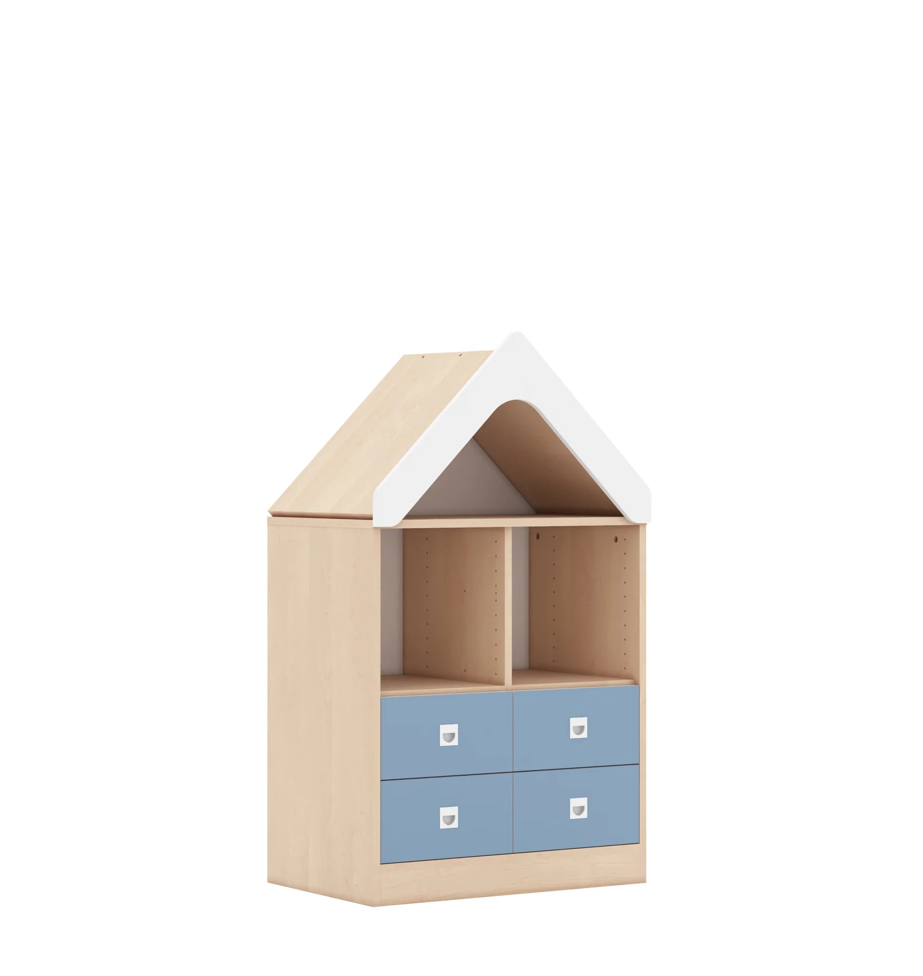 Regał BLOX 70 2PP 4SB z daszkiem 706x466x1223 – brzoza / pastelowy niebieski
