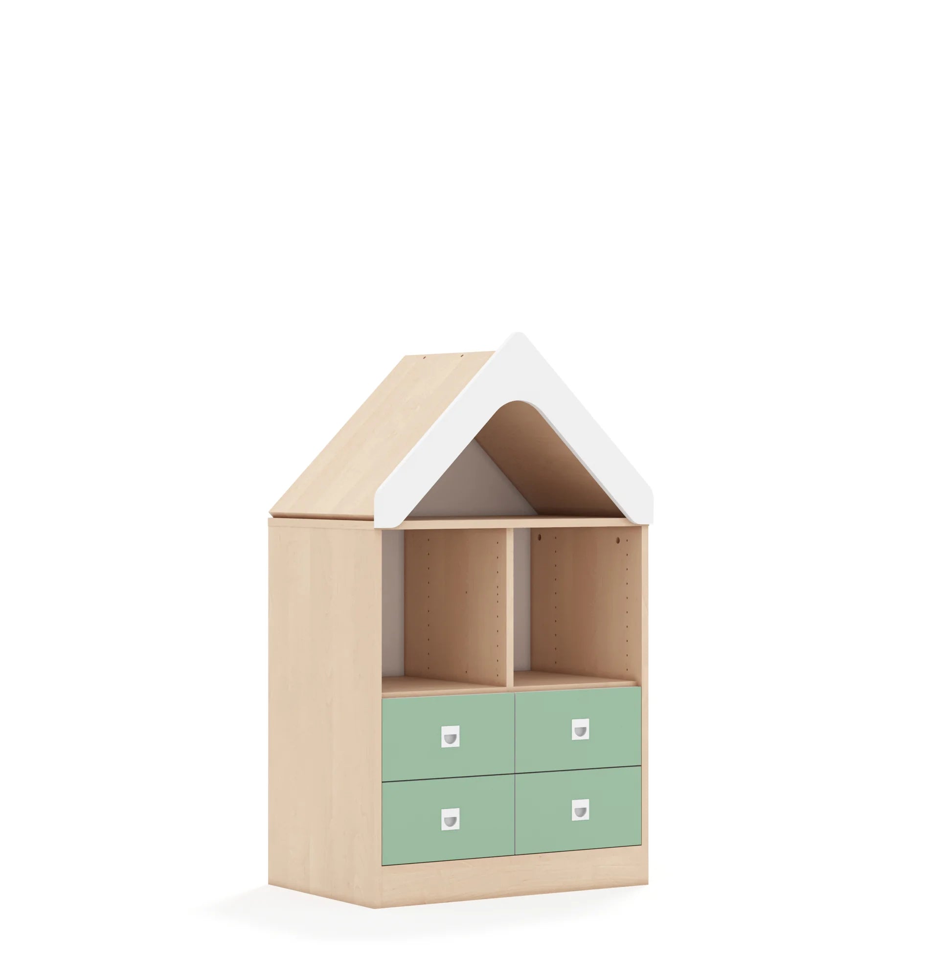 Regał BLOX 70 2PP 4SB z daszkiem 706x466x1223 – brzoza / pastelowy zielony