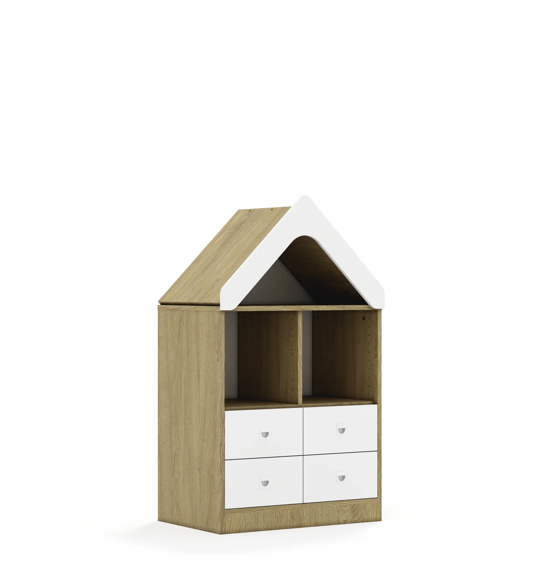 Regał BLOX 70 2PP 4SB z daszkiem 706x466x1223 – dąb / biały