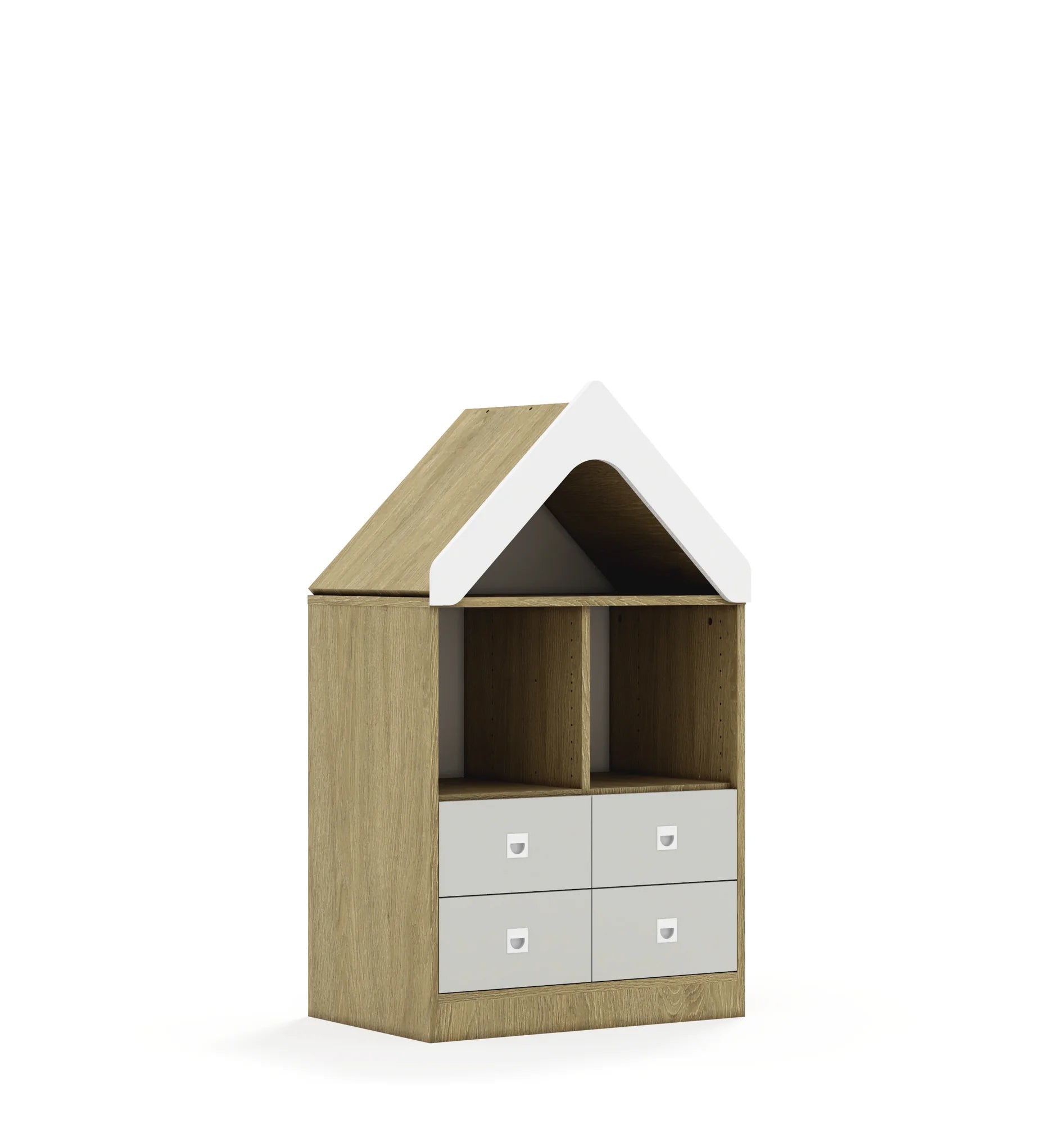 Regał BLOX 70 2PP 4SB z daszkiem 706x466x1223 – dąb / jasny szary
