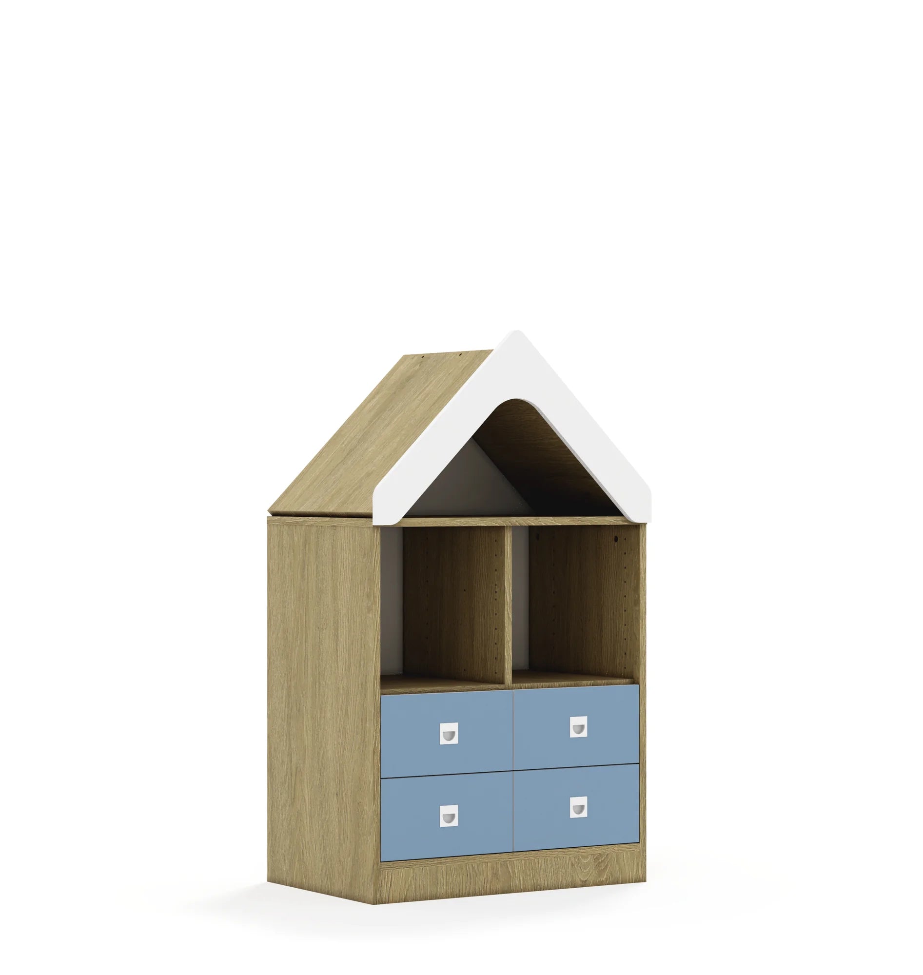 Regał BLOX 70 2PP 4SB z daszkiem 706x466x1223 – dąb / pastelowy niebieski