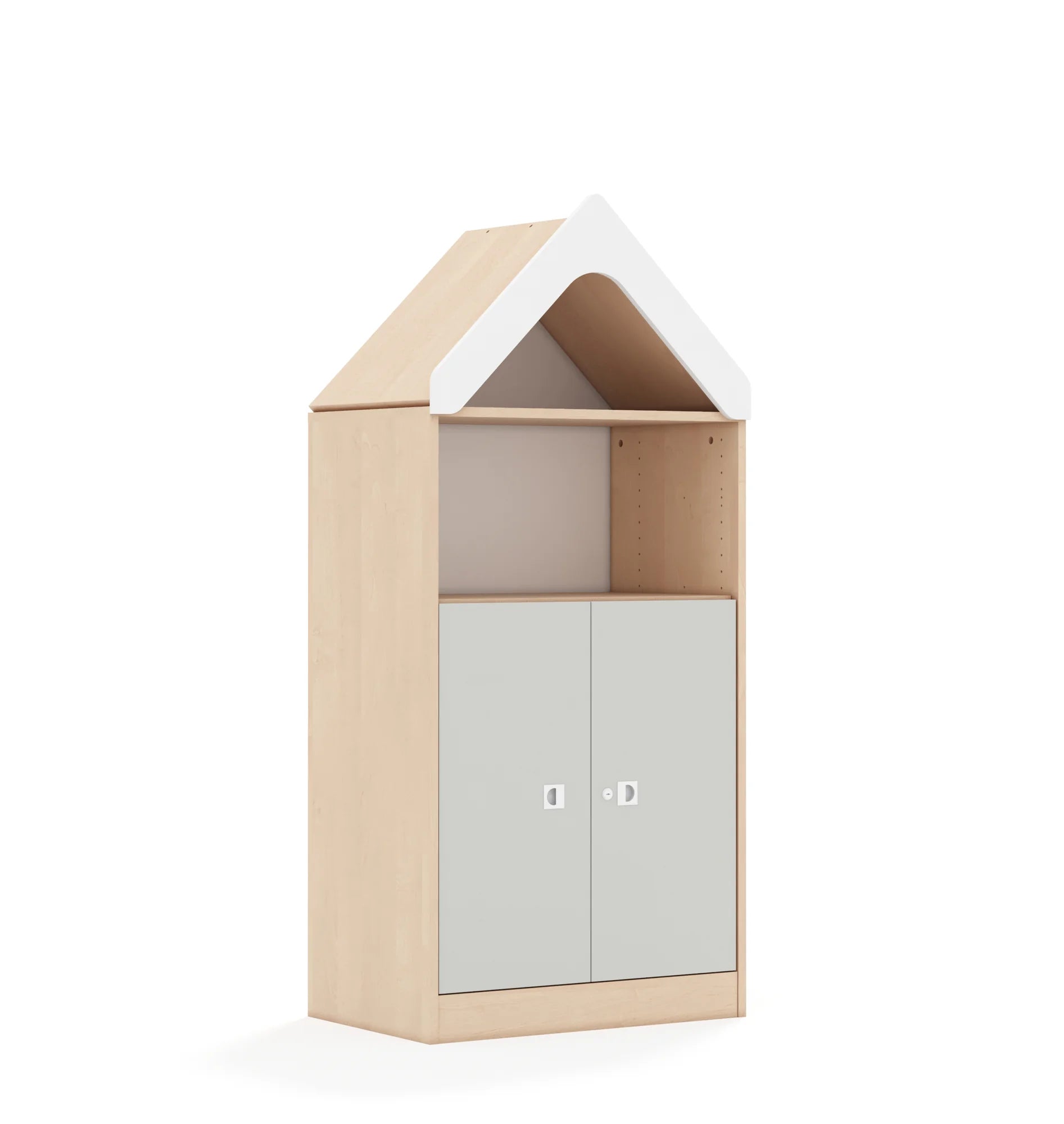 Regał BLOX 70 3P 2F2 z daszkiem 706x466x1575 – brzoza / jasny szary