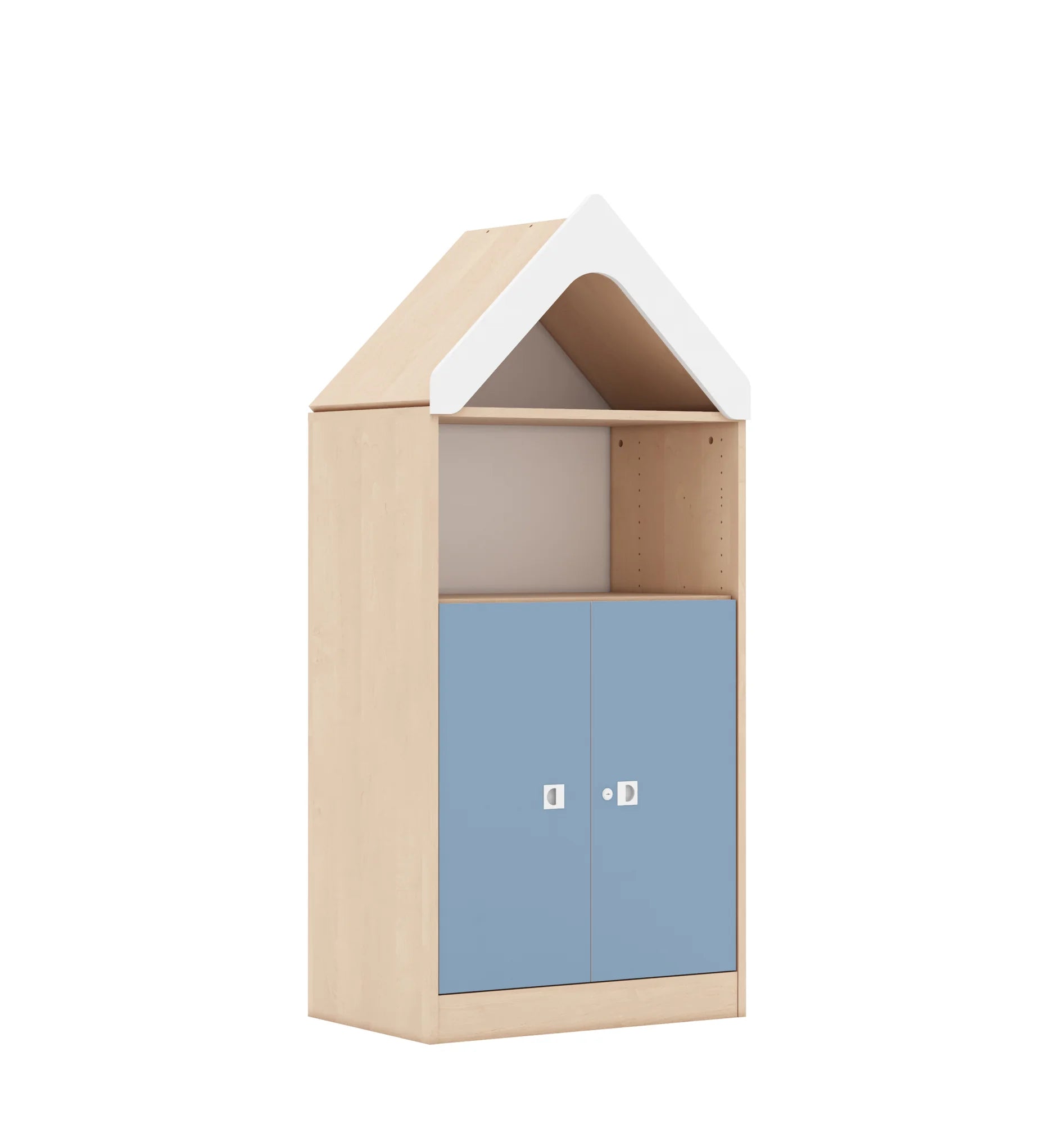 Regał BLOX 70 3P 2F2 z daszkiem 706x466x1575 – brzoza / pastelowy niebieski