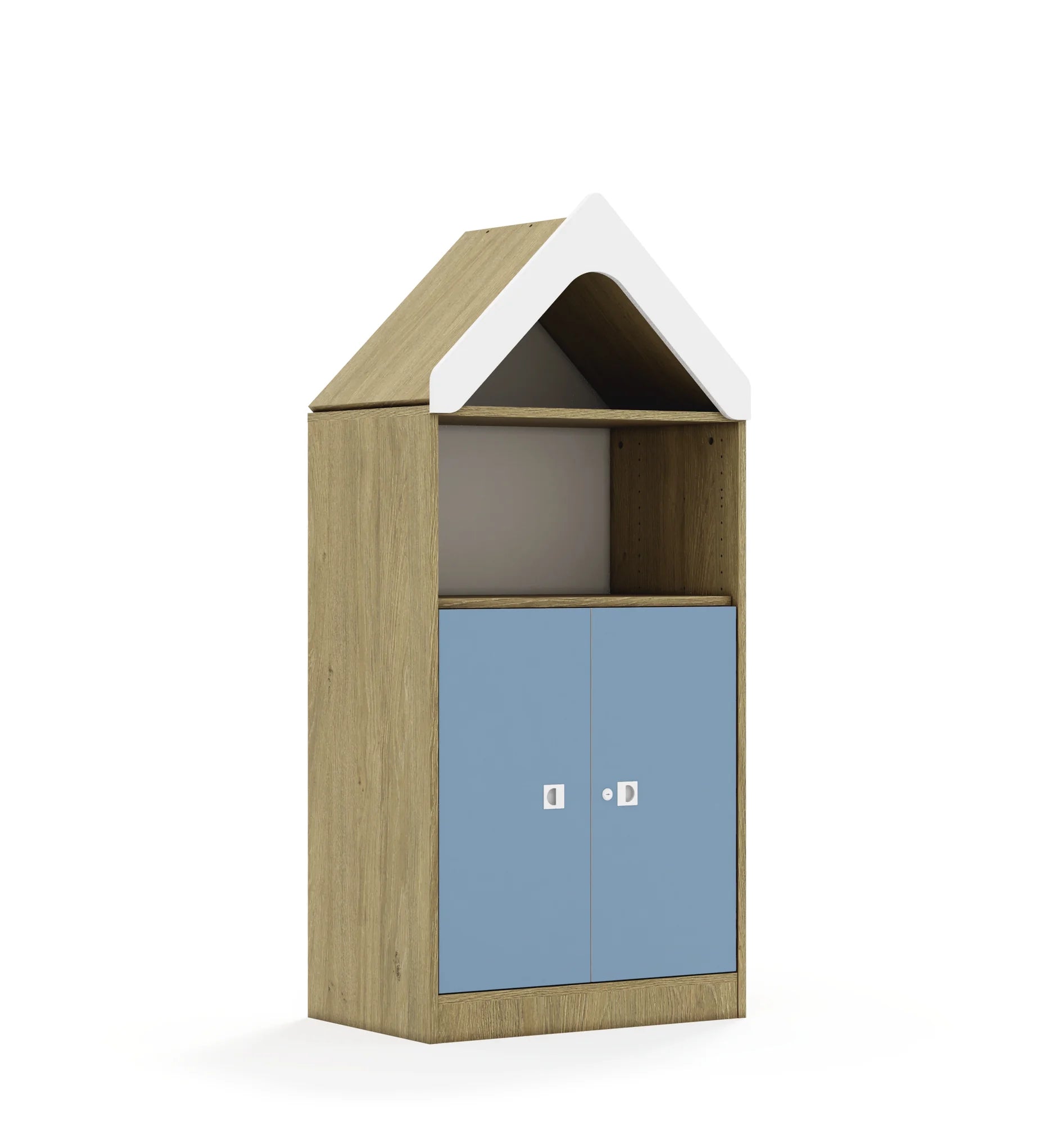 Regał BLOX 70 3P 2F2 z daszkiem 706x466x1575 – dąb / pastelowy niebieski