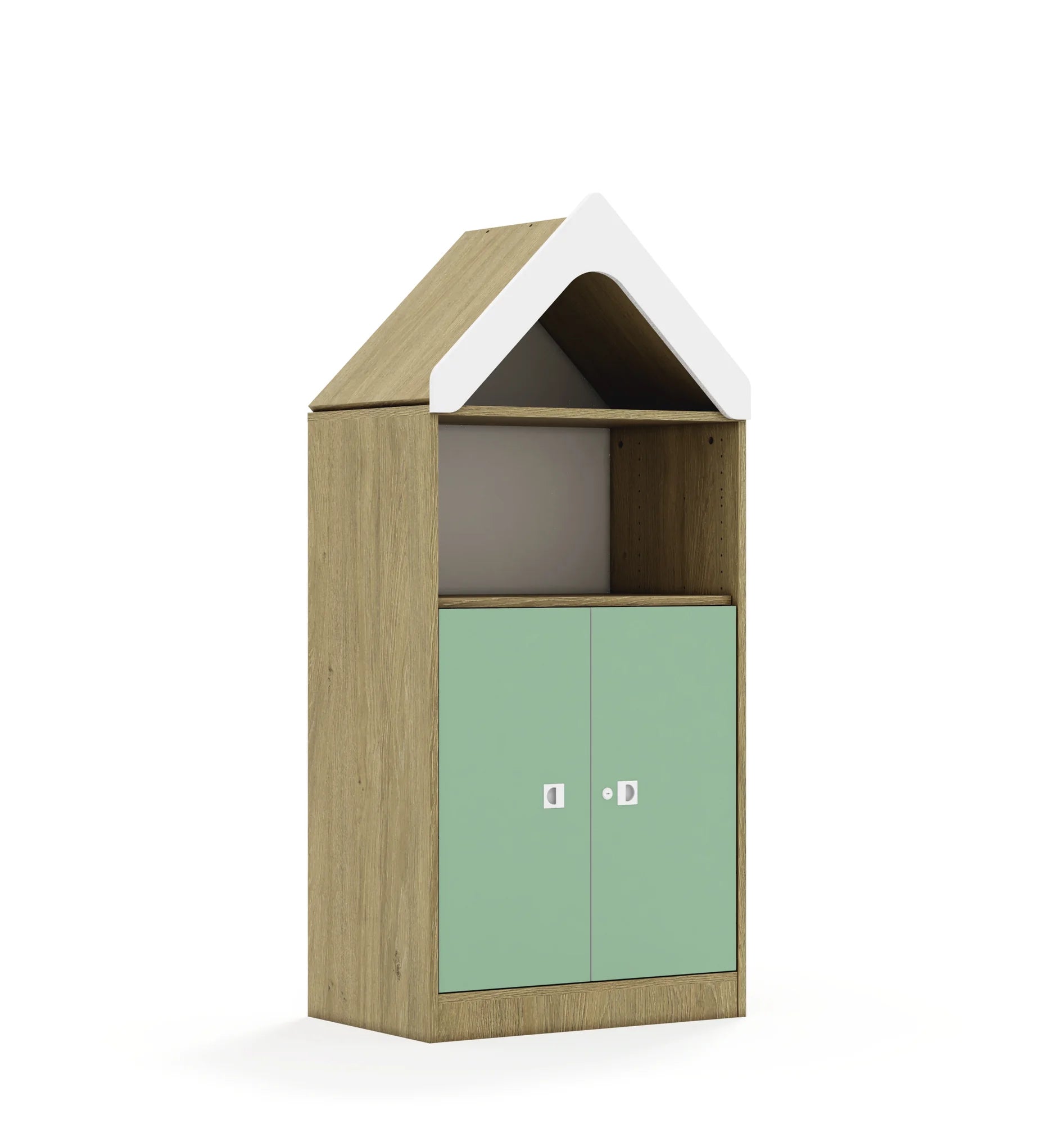 Regał BLOX 70 3P 2F2 z daszkiem 706x466x1575 – dąb / pastelowy zielony