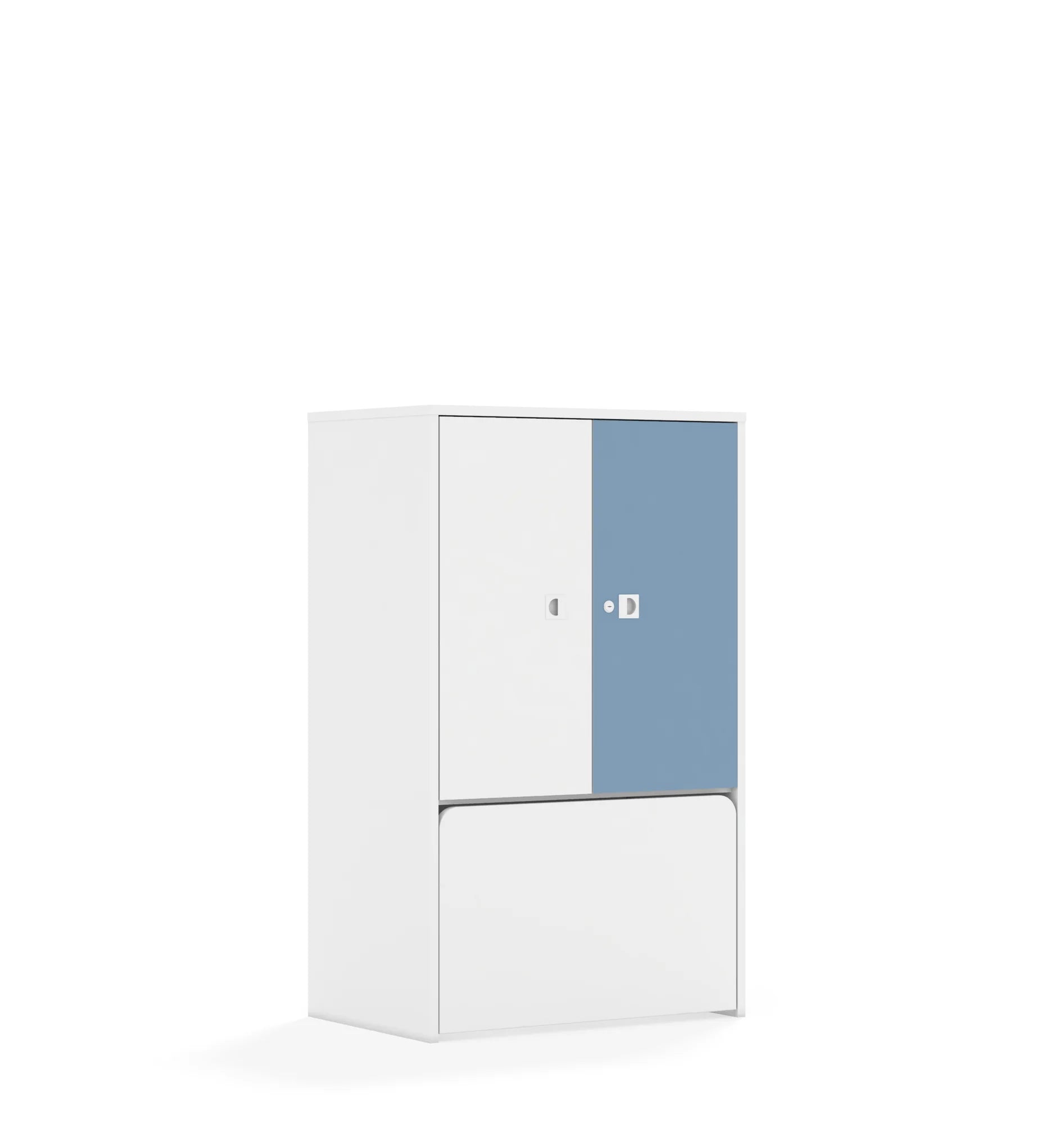 Regał BLOX 70 3P 2F2 ze skrzynią 706x466x1165 – biały / biały/pastelowy niebieski