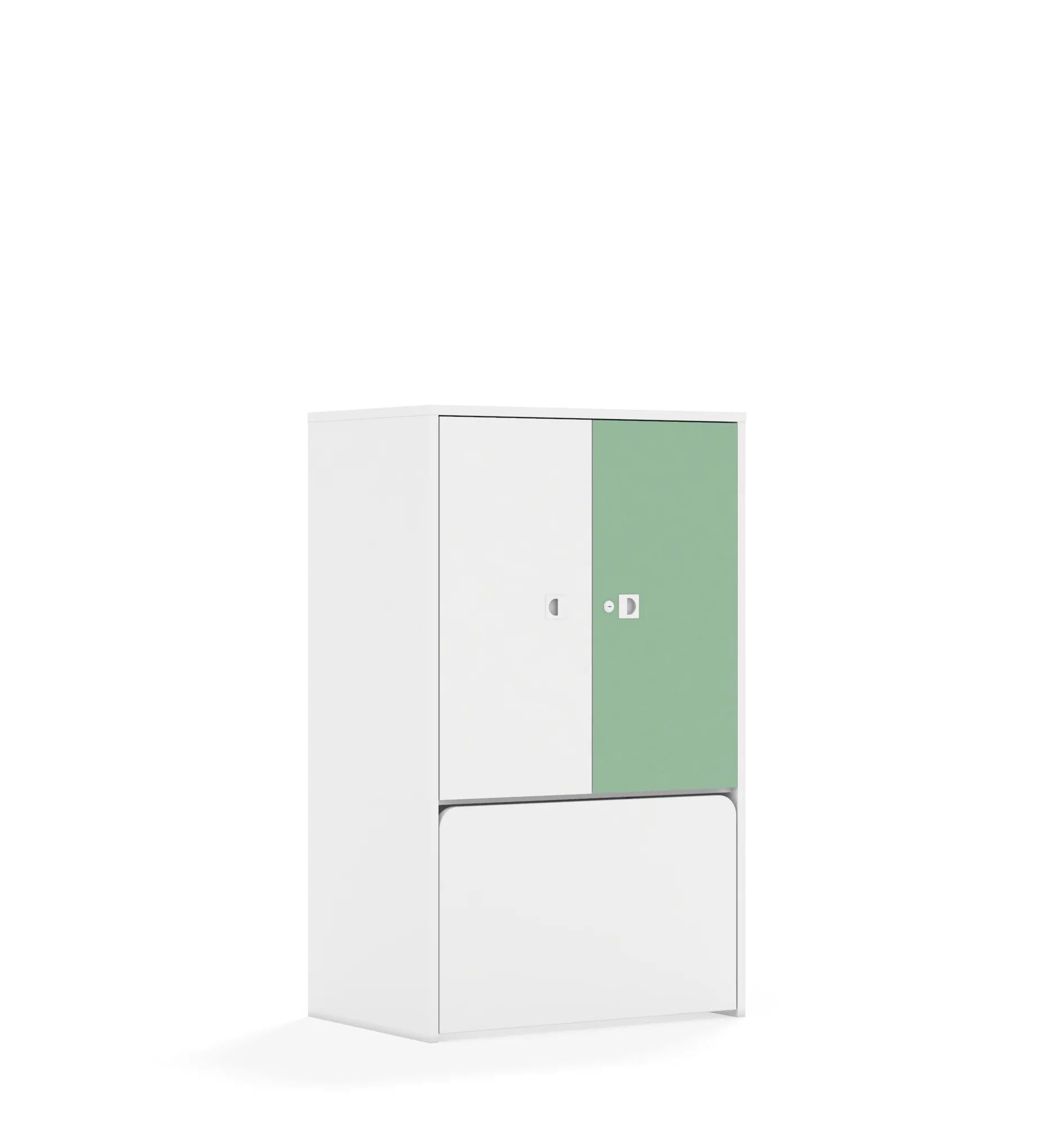 Regał BLOX 70 3P 2F2 ze skrzynią 706x466x1165 – biały / biały/pastelowy zielony