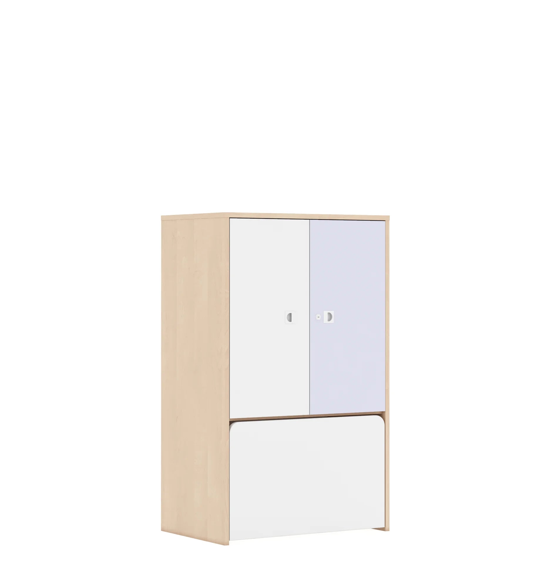 Regał BLOX 70 3P 2F2 ze skrzynią 706x466x1165 – brzoza / biały/pastelowy fioletowy
