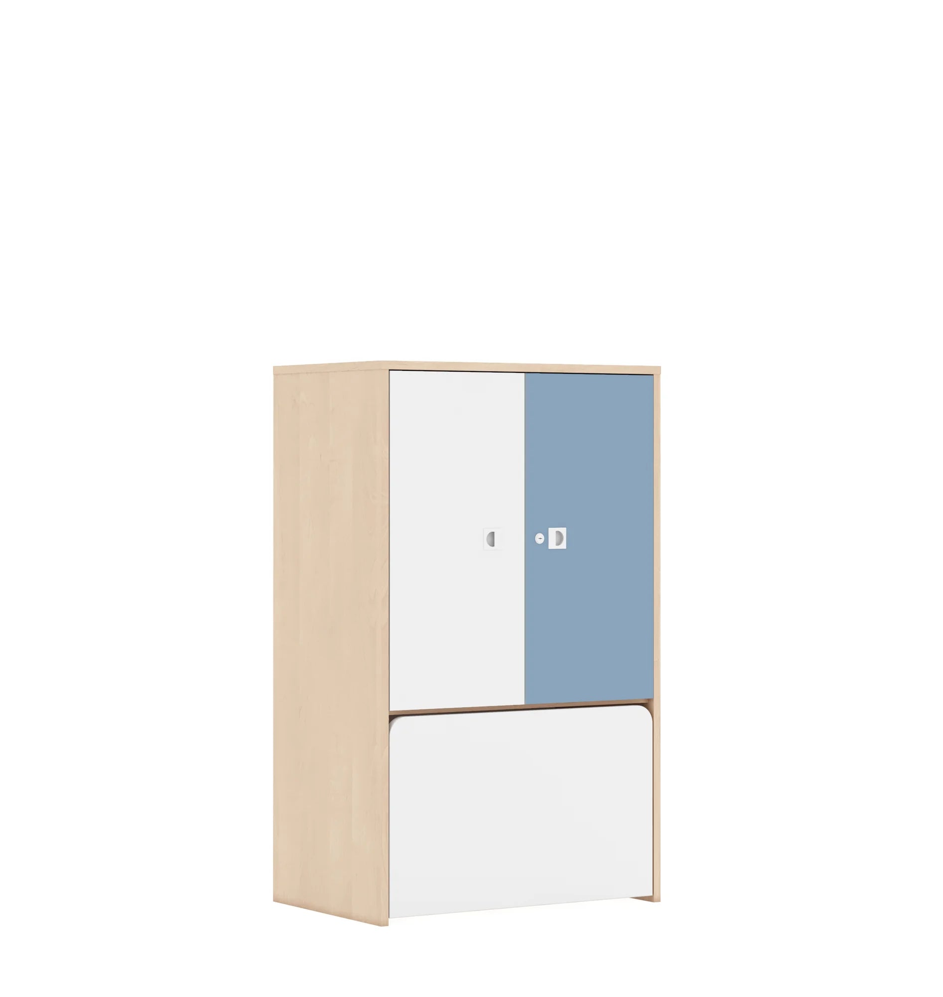 Regał BLOX 70 3P 2F2 ze skrzynią 706x466x1165 – brzoza / biały/pastelowy niebieski