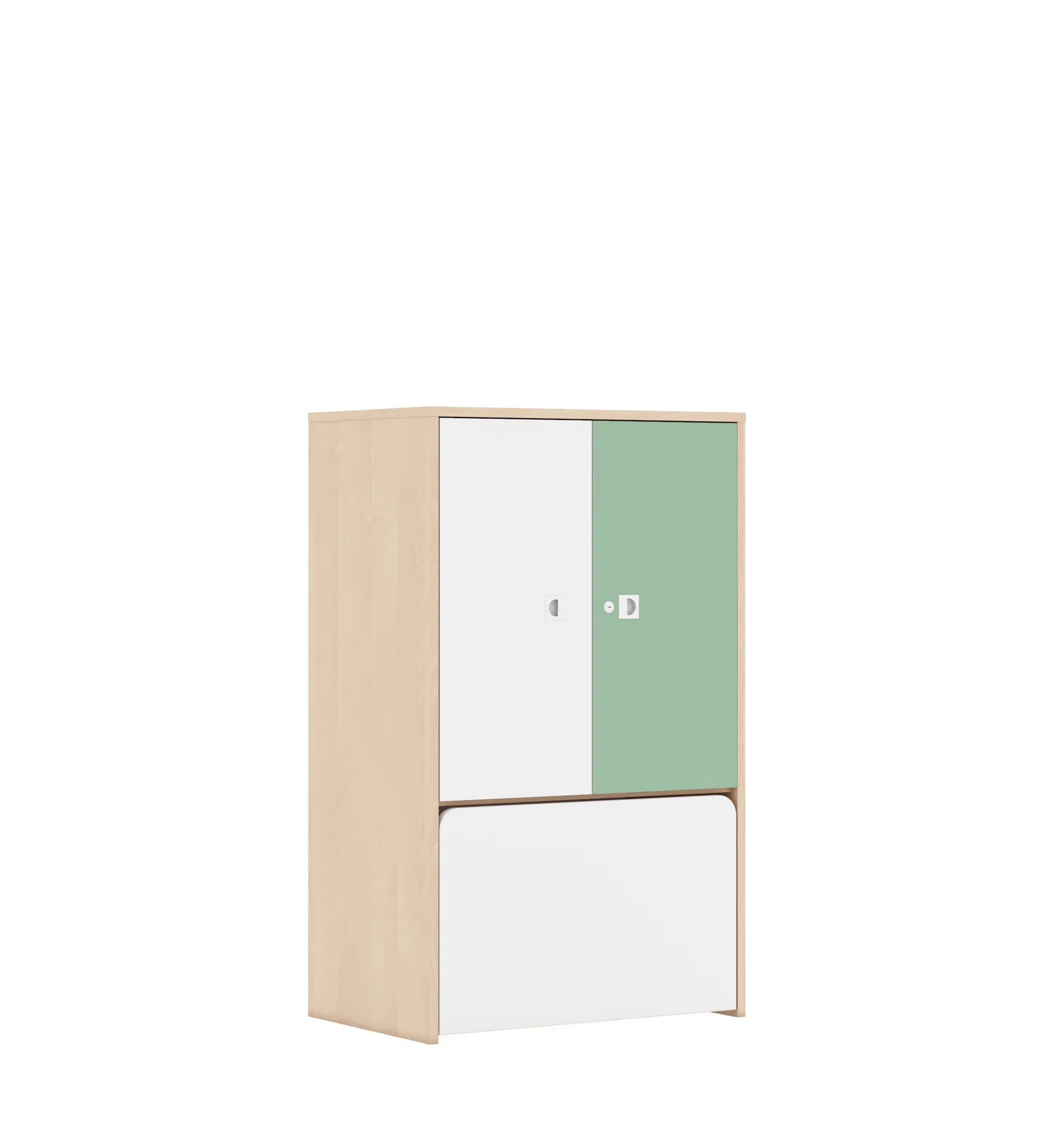 Regał BLOX 70 3P 2F2 ze skrzynią 706x466x1165 – brzoza / biały/pastelowy zielony