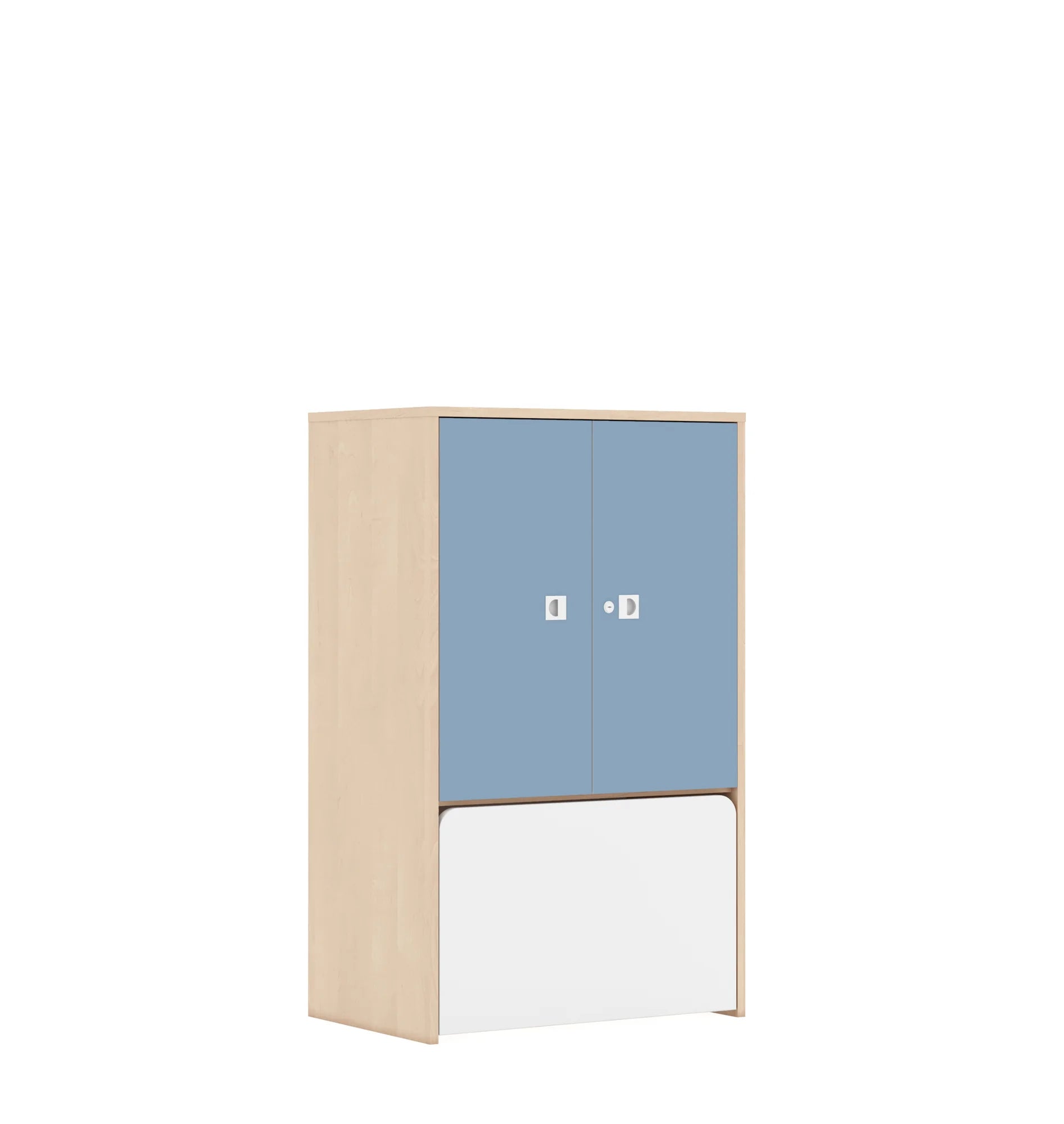 Regał BLOX 70 3P 2F2 ze skrzynią 706x466x1165 – brzoza / pastelowy niebieski