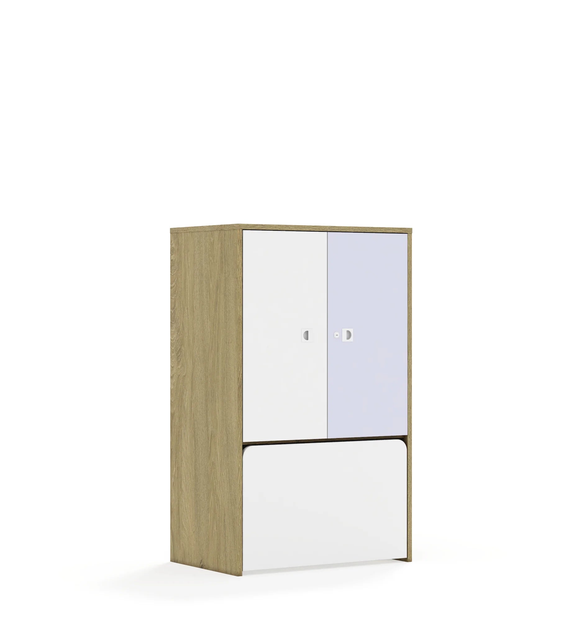 Regał BLOX 70 3P 2F2 ze skrzynią 706x466x1165 – dąb / biały/pastelowy fioletowy