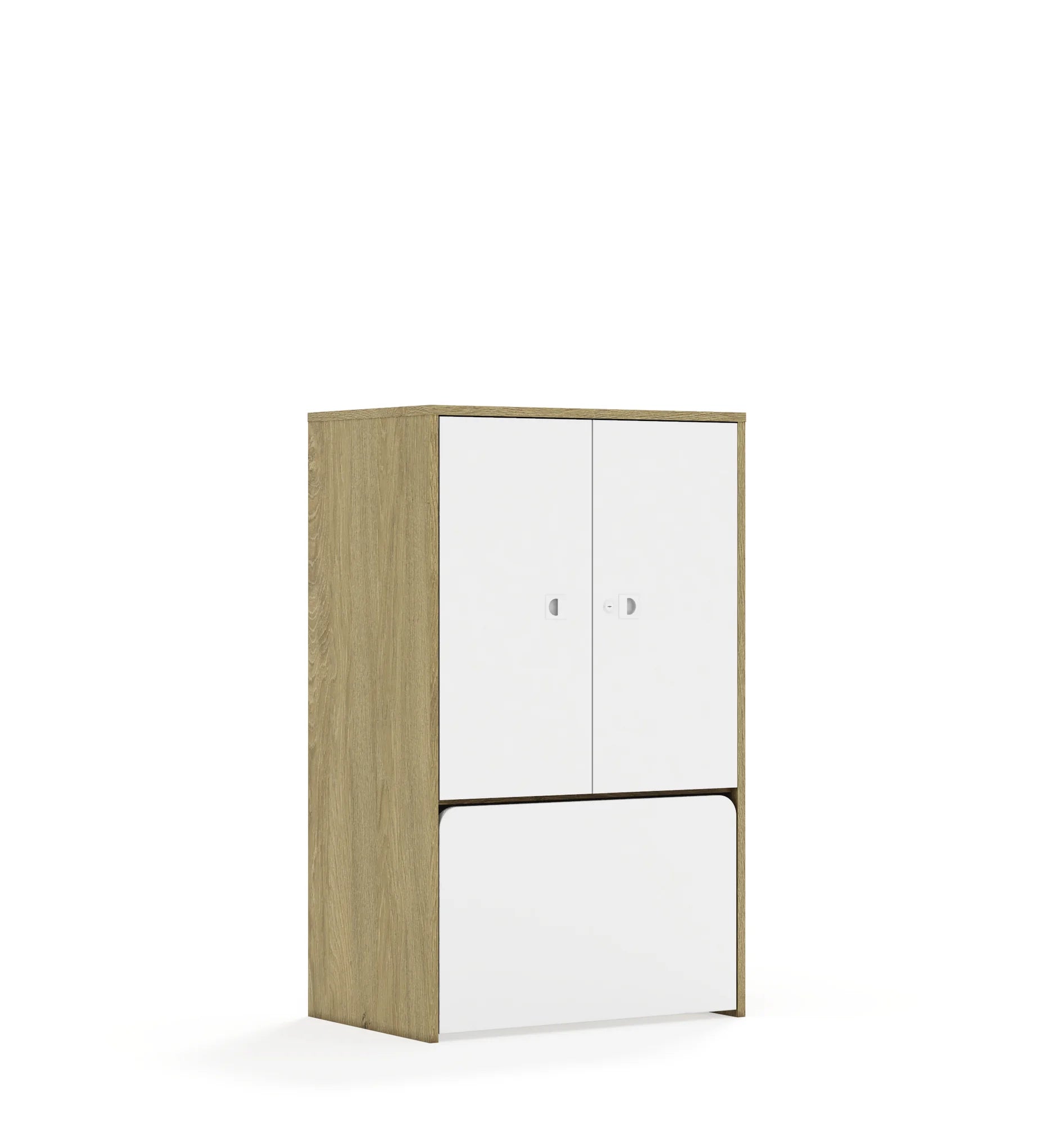 Regał BLOX 70 3P 2F2 ze skrzynią 706x466x1165 – dąb / biały