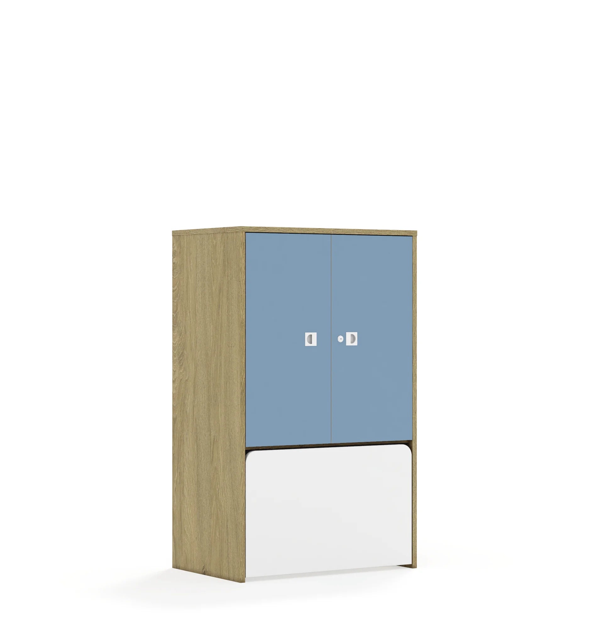 Regał BLOX 70 3P 2F2 ze skrzynią 706x466x1165 – dąb / pastelowy niebieski