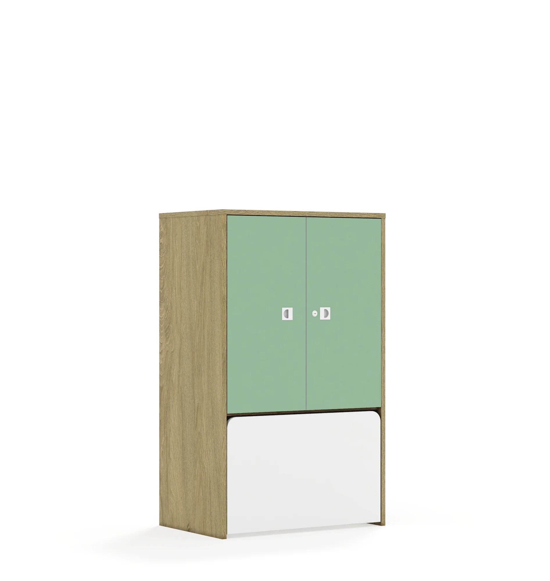 Regał BLOX 70 3P 2F2 ze skrzynią 706x466x1165 – dąb / pastelowy zielony