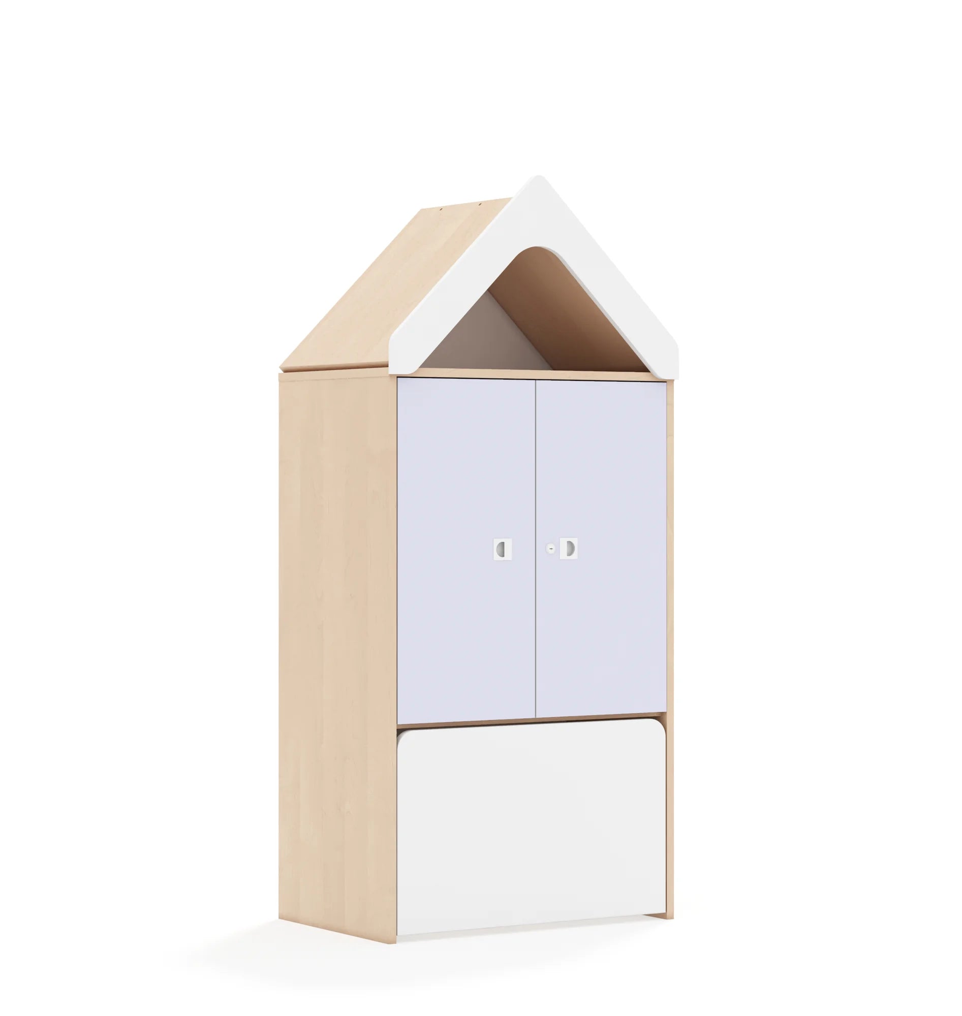Regał BLOX 70 3P 2F2 ze skrzynią i daszkiem 706x466x1575 – brzoza / pastelowy fioletowy