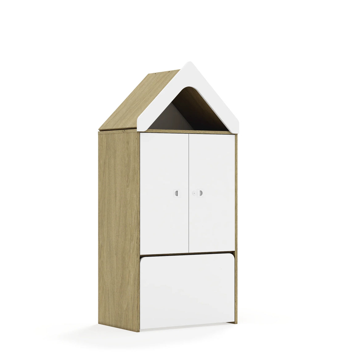 Regał BLOX 70 3P 2F2 ze skrzynią i daszkiem 706x466x1575 – dąb / biały