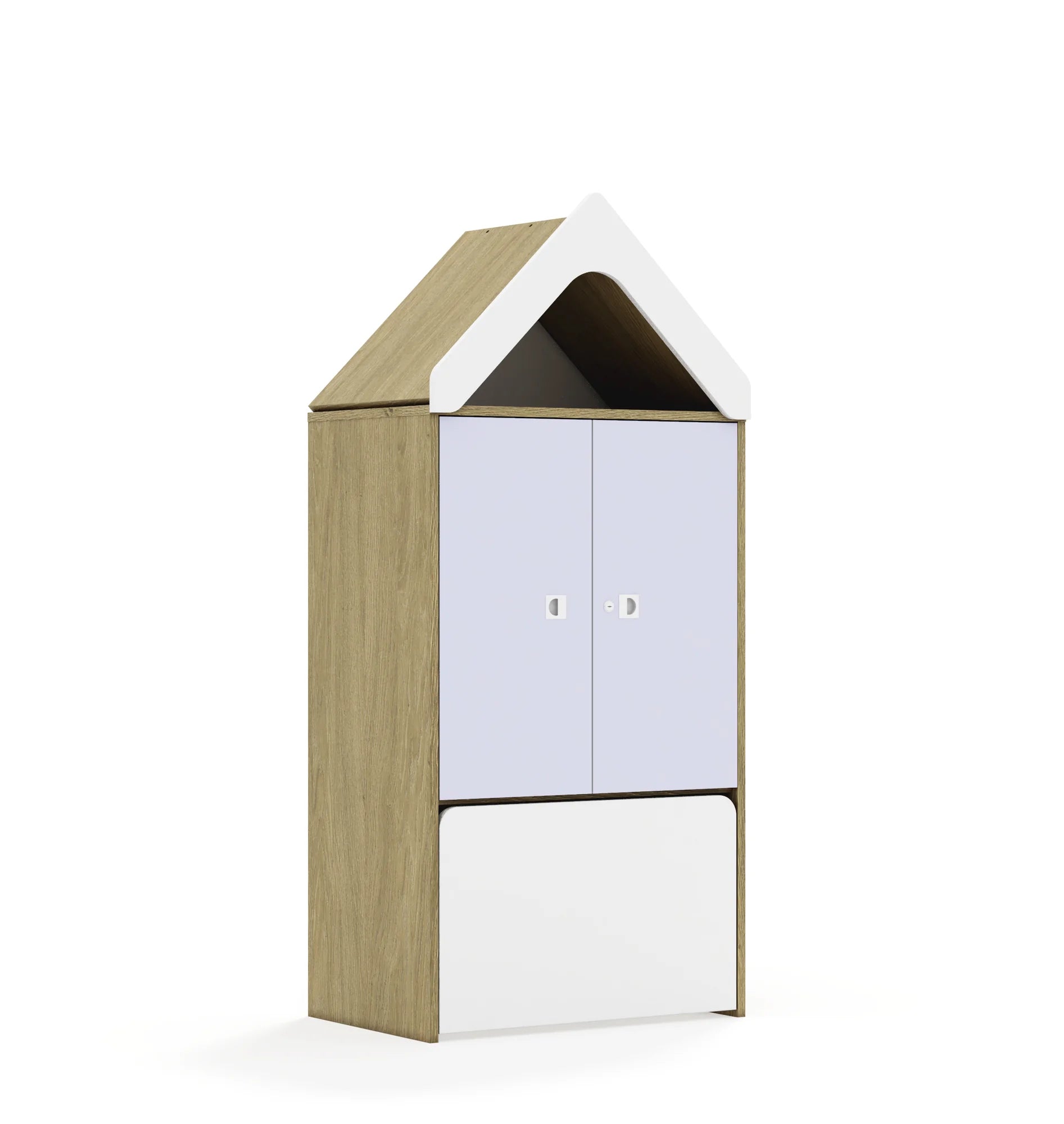 Regał BLOX 70 3P 2F2 ze skrzynią i daszkiem 706x466x1575 – dąb / pastelowy fioletowy