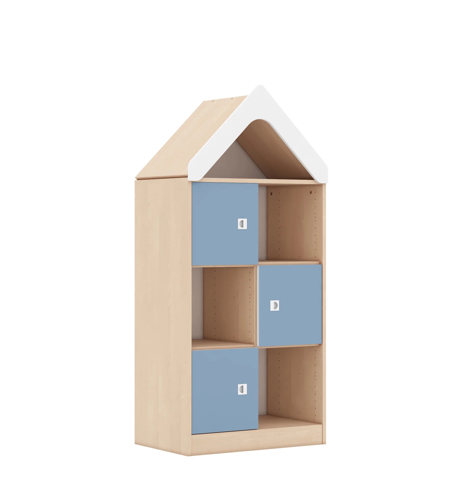 Regał BLOX 70 3PP 3F1 z daszkiem 706x466x1575 – brzoza / pastelowy niebieski