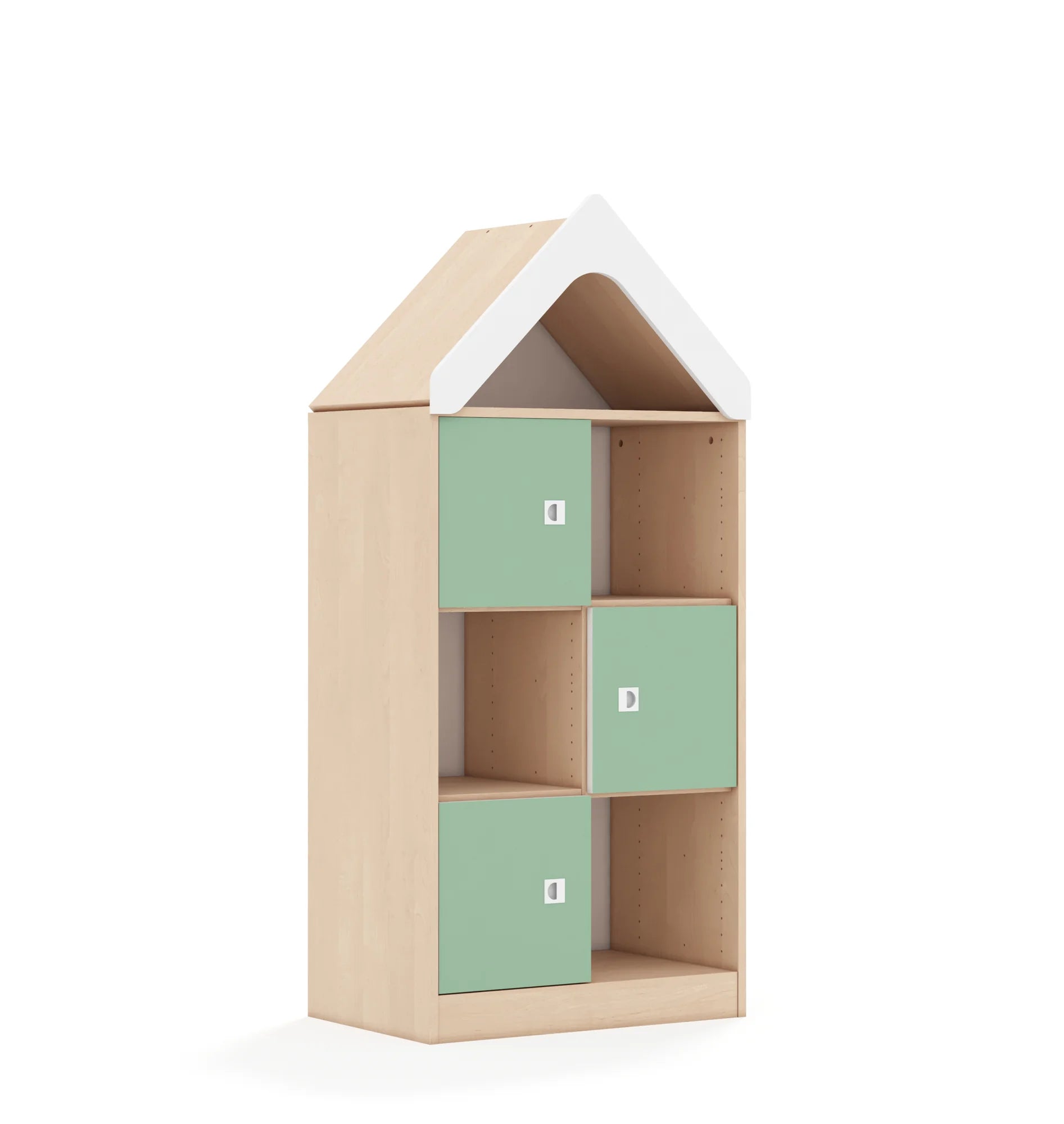 Regał BLOX 70 3PP 3F1 z daszkiem 706x466x1575 – brzoza / pastelowy zielony