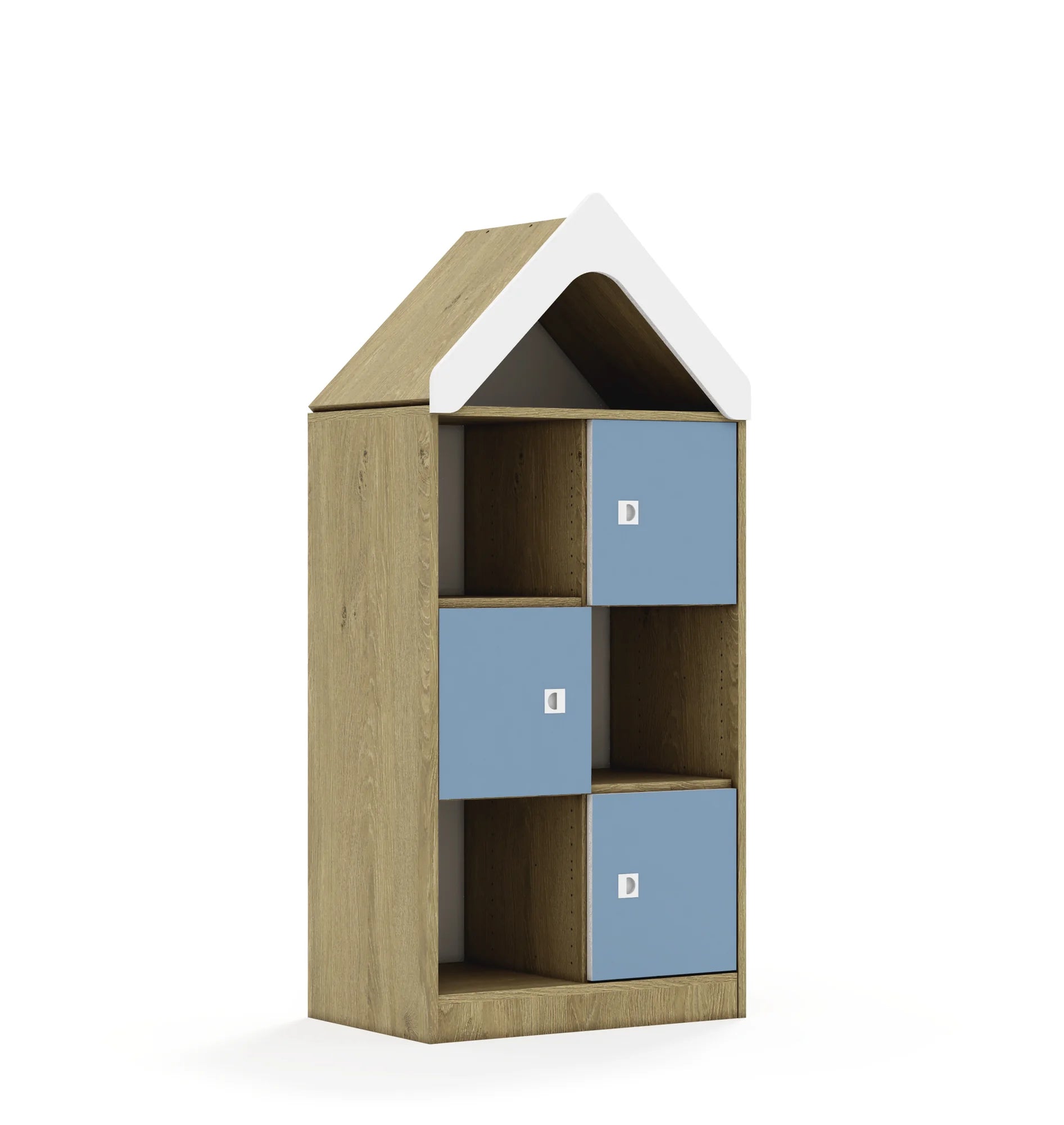 Regał BLOX 70 3PP 3F1 z daszkiem 706x466x1575 – dąb / pastelowy niebieski