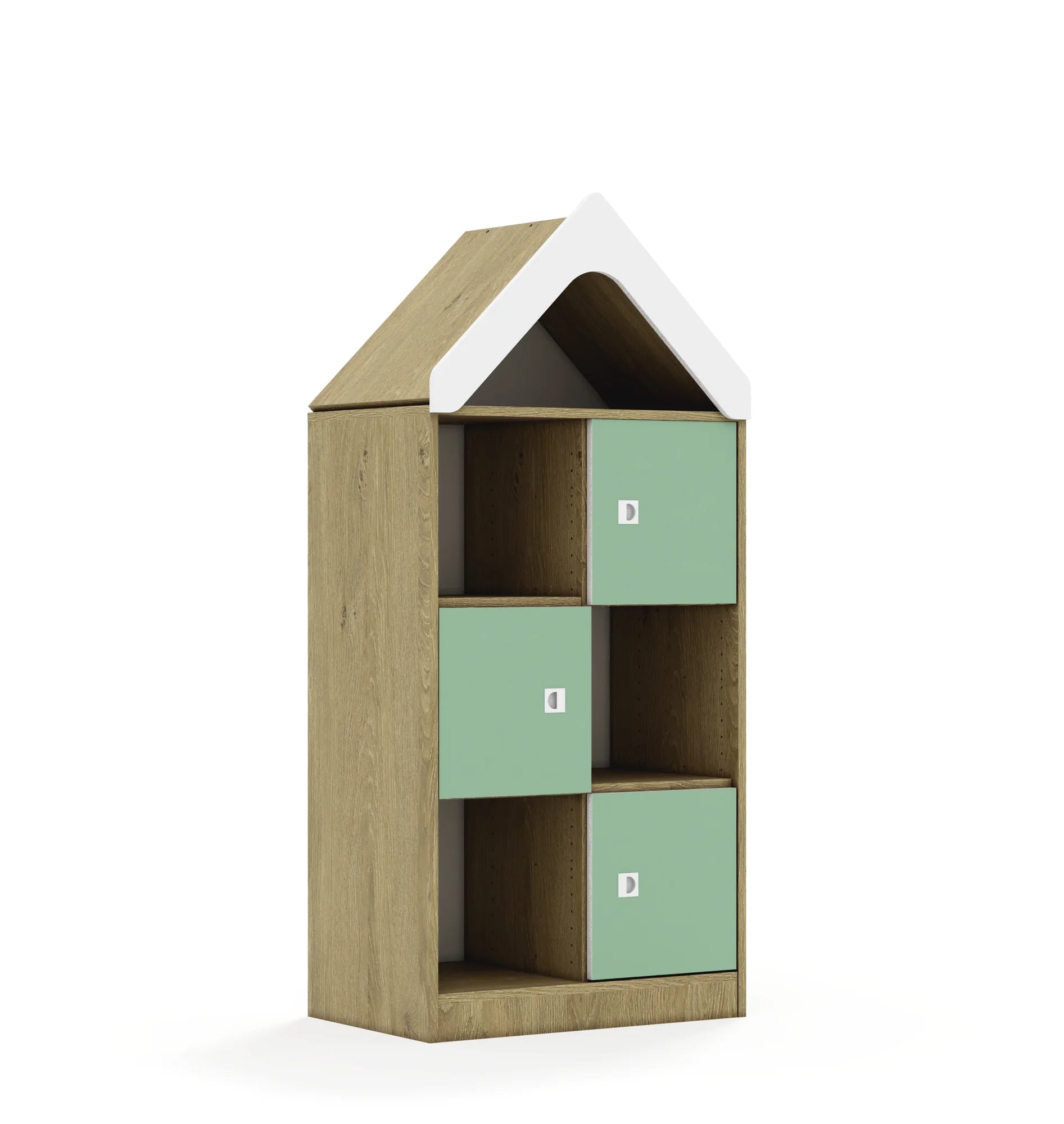 Regał BLOX 70 3PP 3F1 z daszkiem 706x466x1575 – dąb / pastelowy zielony