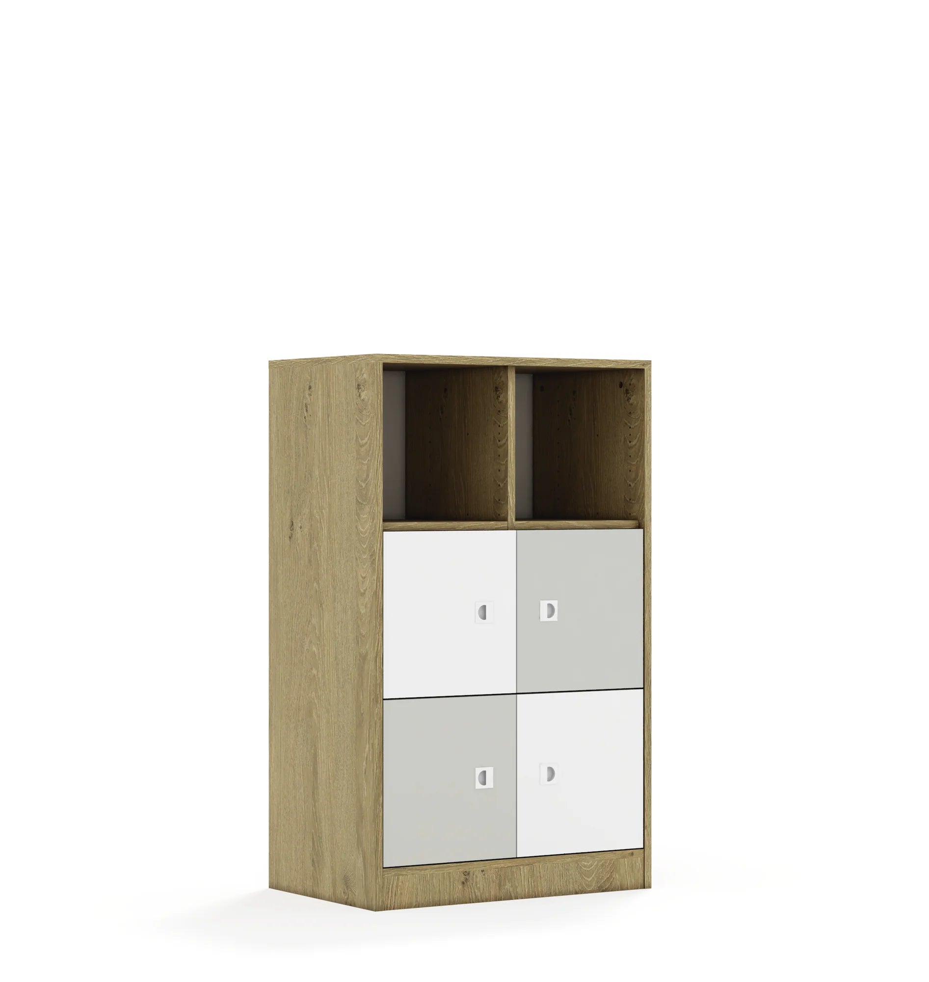 Regał BLOX 70 3PP 4F1 706x466x1165 – dąb / biały/jasny szary