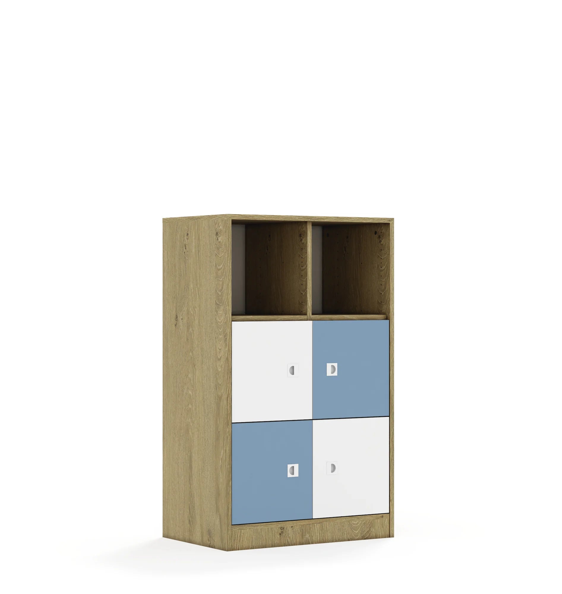 Regał BLOX 70 3PP 4F1 706x466x1165 – dąb / biały/pastelowy niebieski