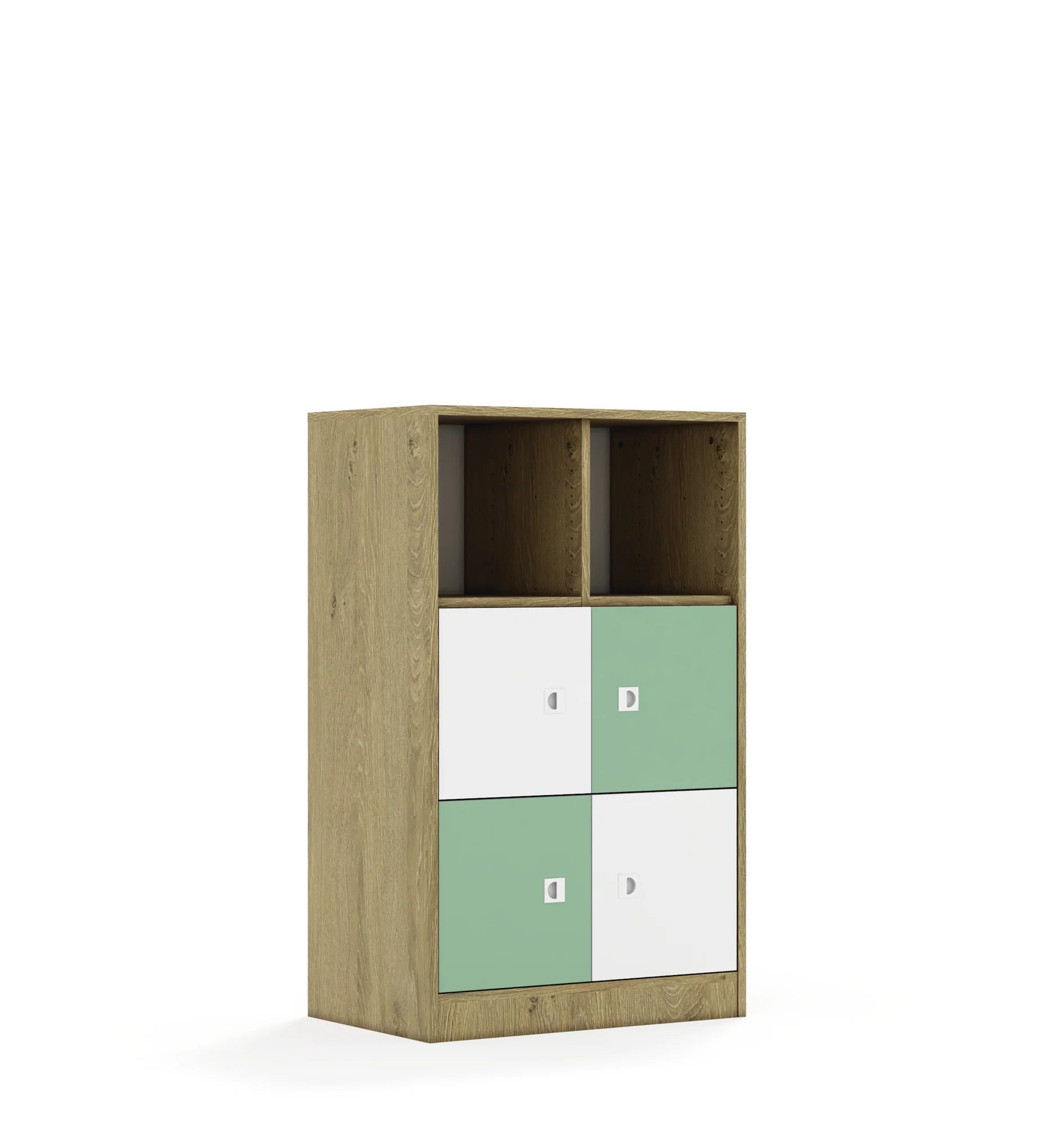 Regał BLOX 70 3PP 4F1 706x466x1165 – dąb / biały/pastelowy zielony