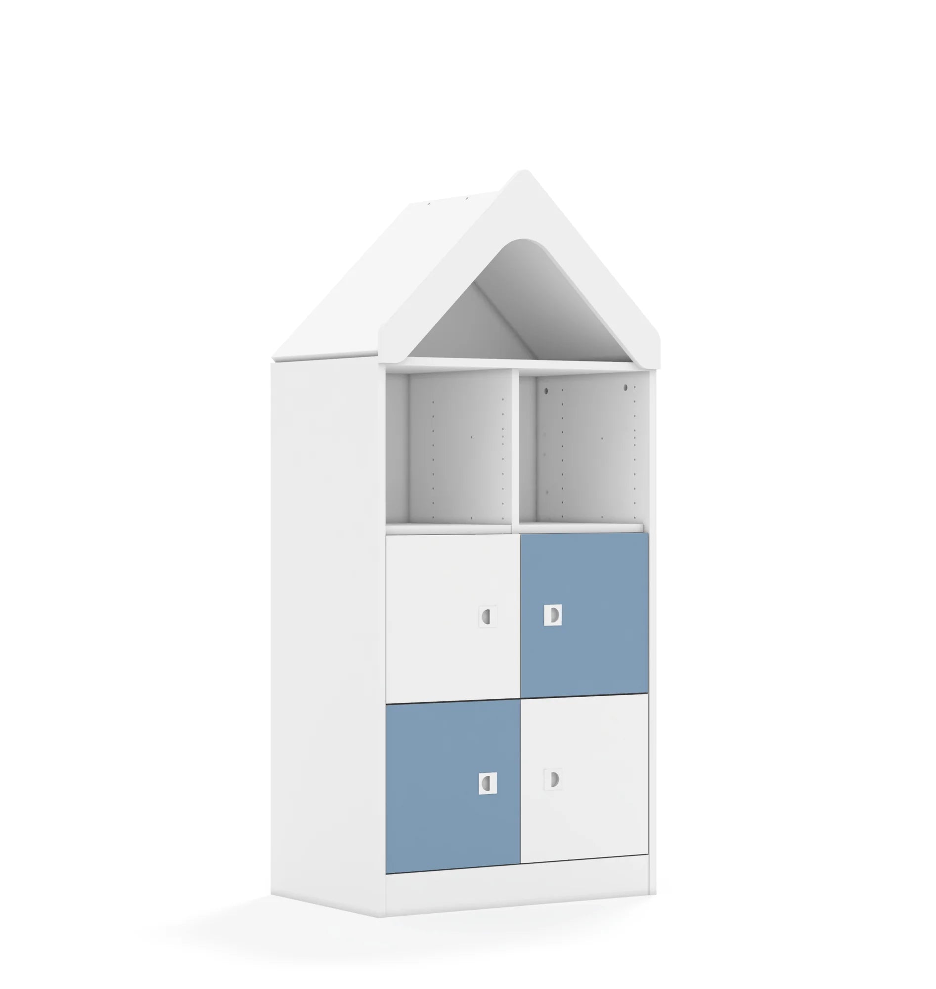 Regał BLOX 70 3PP 4F1 z daszkiem 706x466x1575 – biały / biały/pastelowy niebieski