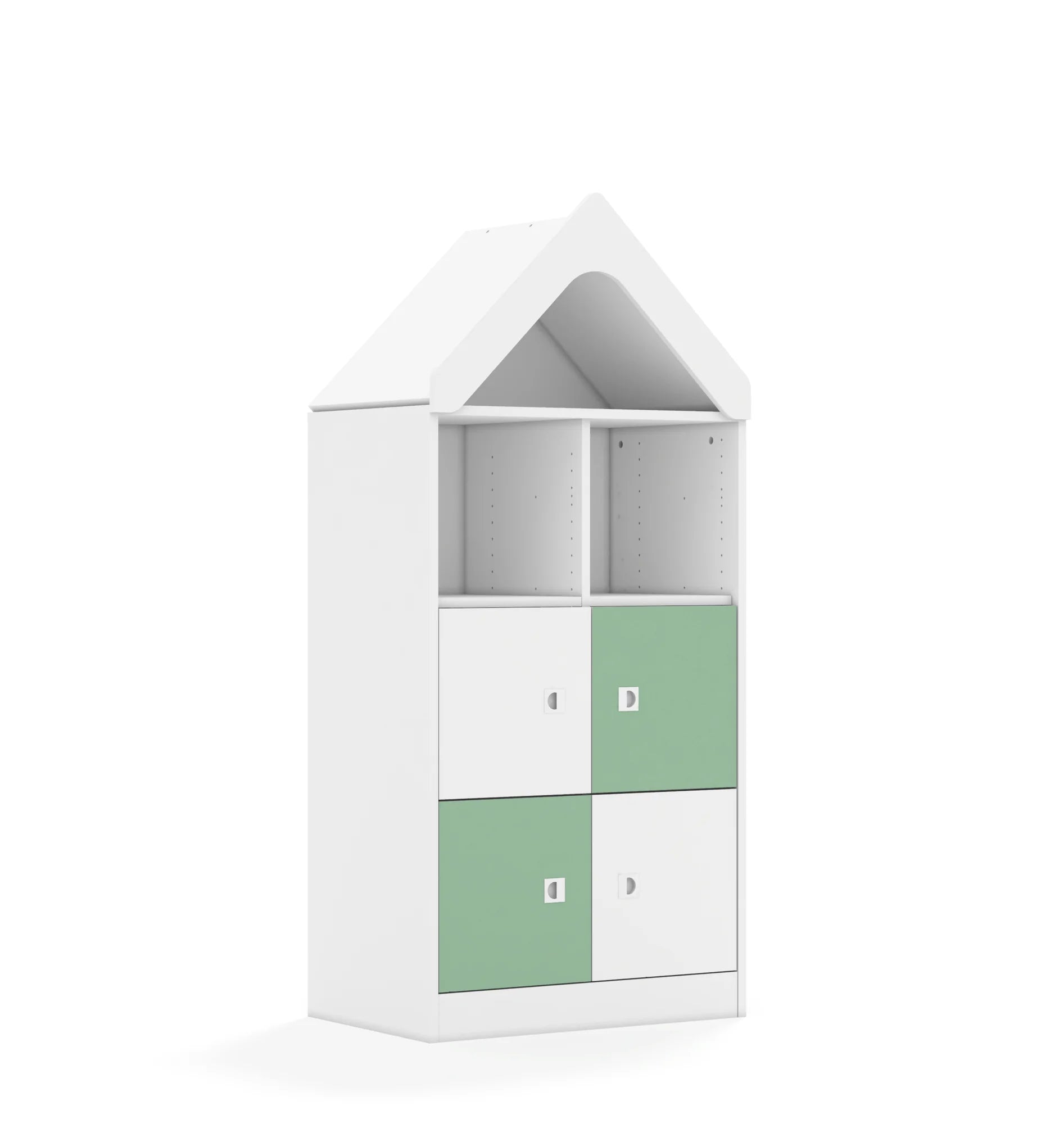 Regał BLOX 70 3PP 4F1 z daszkiem 706x466x1575 – biały / biały/pastelowy zielony