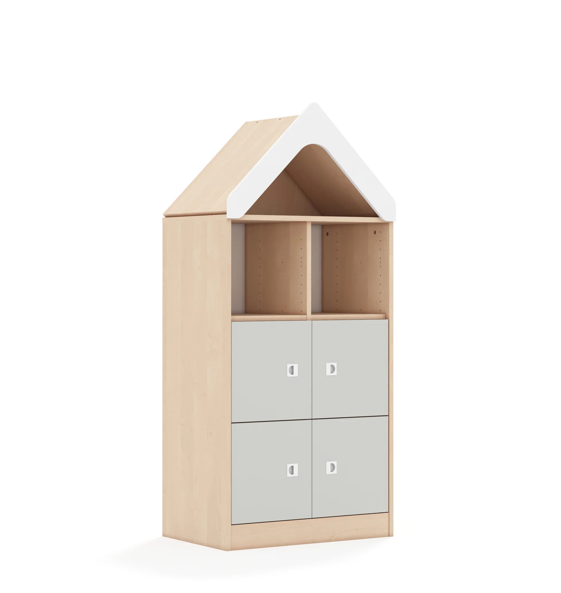 Regał BLOX 70 3PP 4F1 z daszkiem 706x466x1575 – brzoza / biały/jasny szary