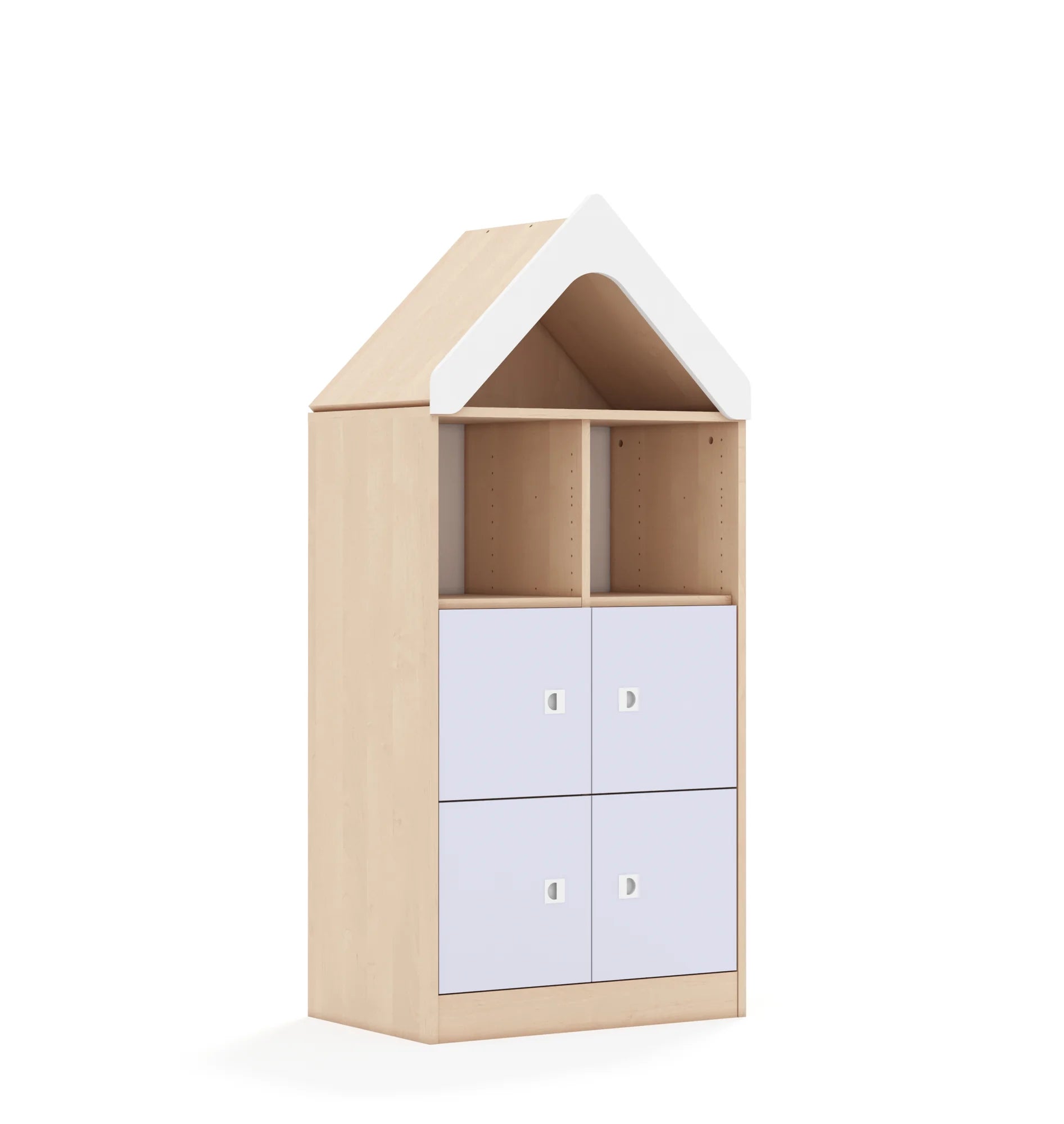 Regał BLOX 70 3PP 4F1 z daszkiem 706x466x1575 – brzoza / biały/pastelowy fioletowy