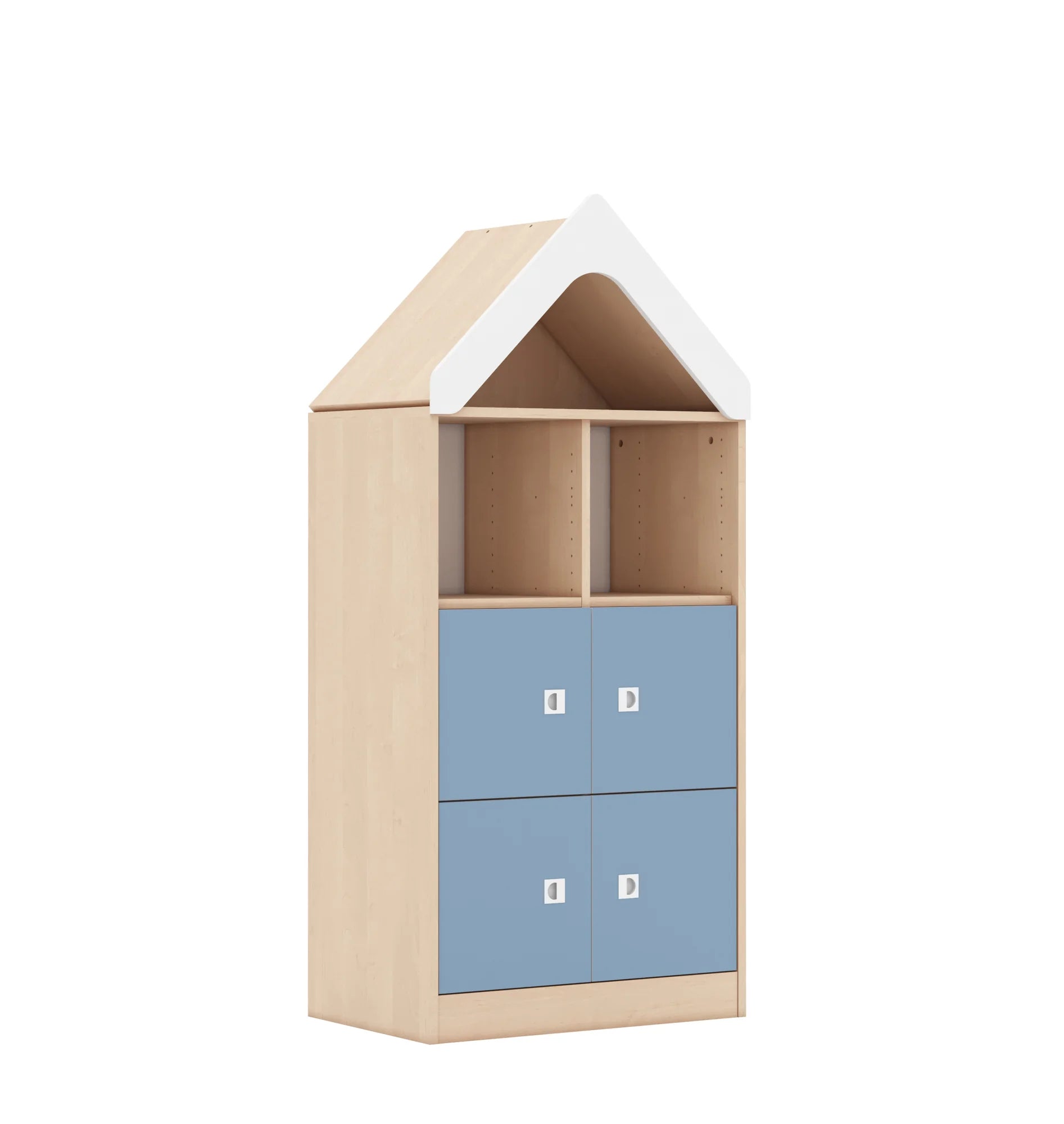 Regał BLOX 70 3PP 4F1 z daszkiem 706x466x1575 – brzoza / biały/pastelowy niebieski
