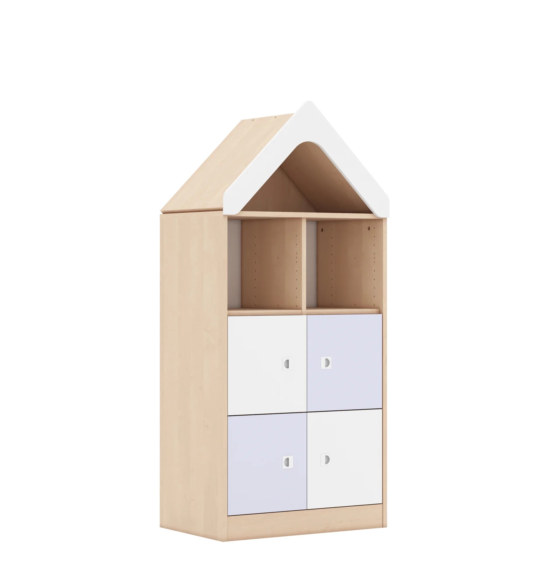 Regał BLOX 70 3PP 4F1 z daszkiem 706x466x1575 – brzoza / pastelowy fioletowy