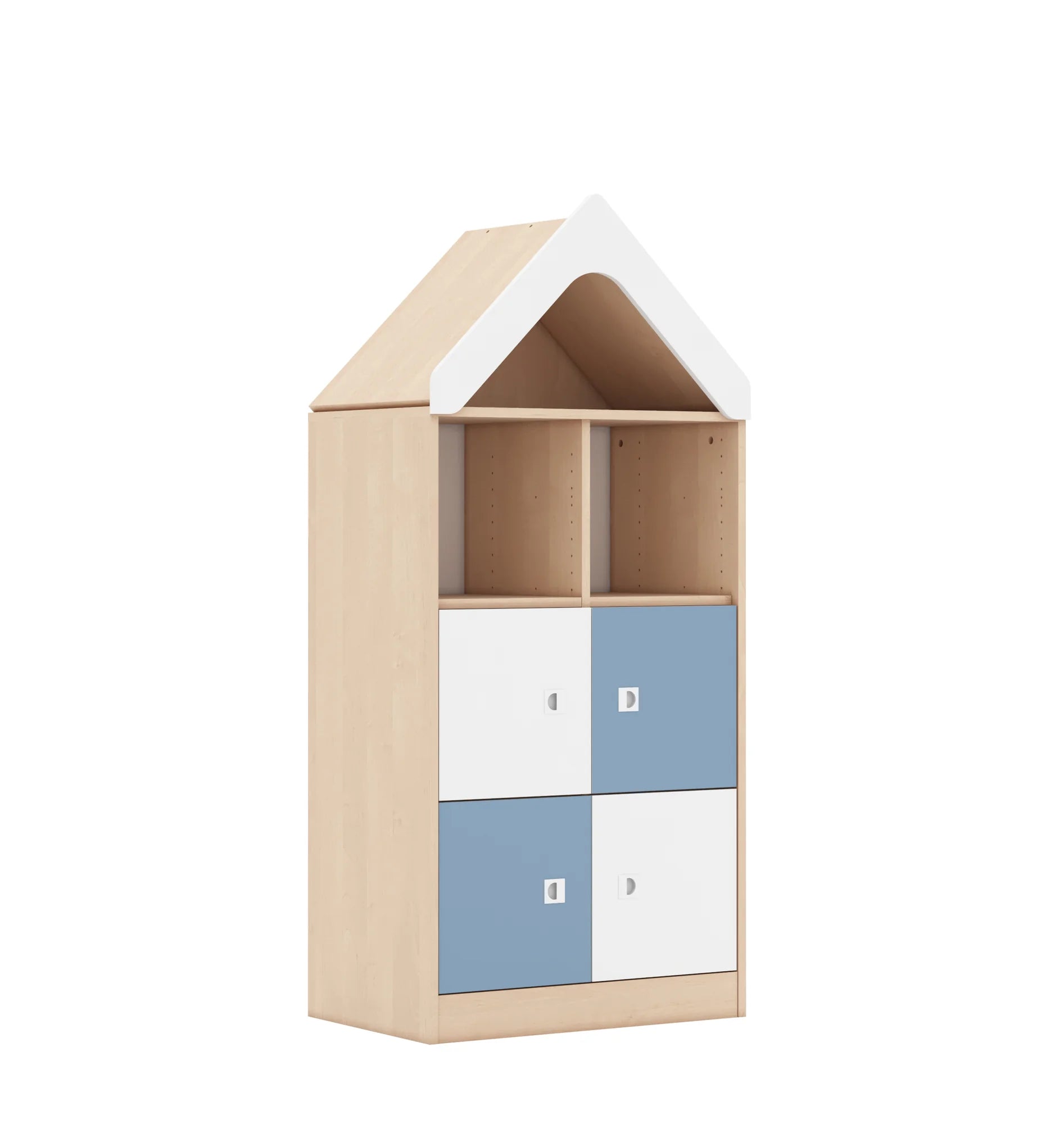 Regał BLOX 70 3PP 4F1 z daszkiem 706x466x1575 – brzoza / pastelowy niebieski