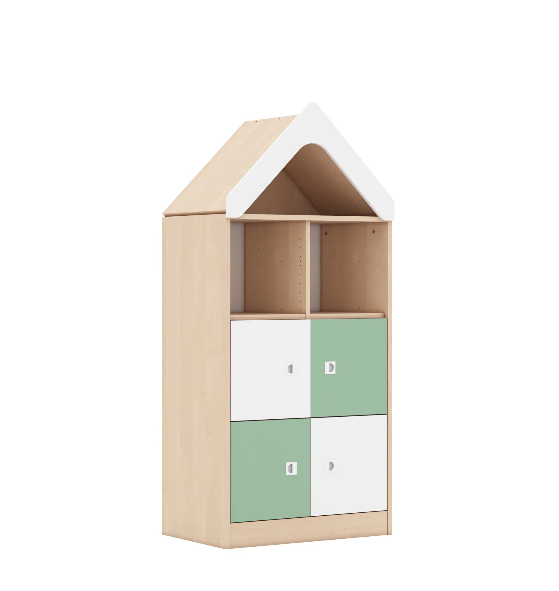 Regał BLOX 70 3PP 4F1 z daszkiem 706x466x1575 – brzoza / pastelowy zielony