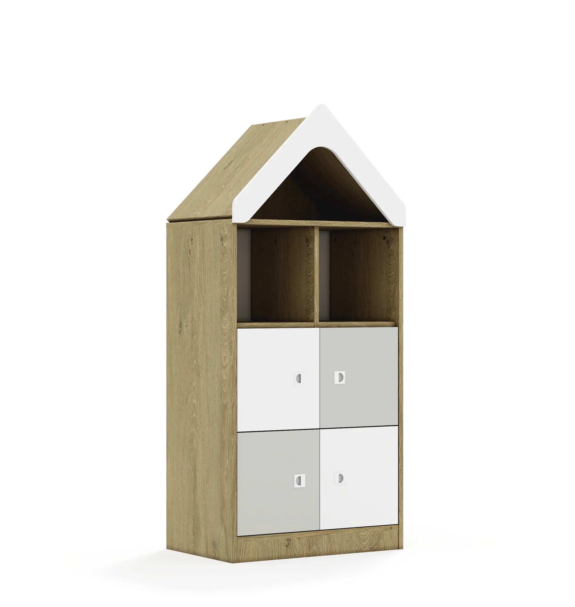 Regał BLOX 70 3PP 4F1 z daszkiem 706x466x1575 – dąb / biały/jasny szary