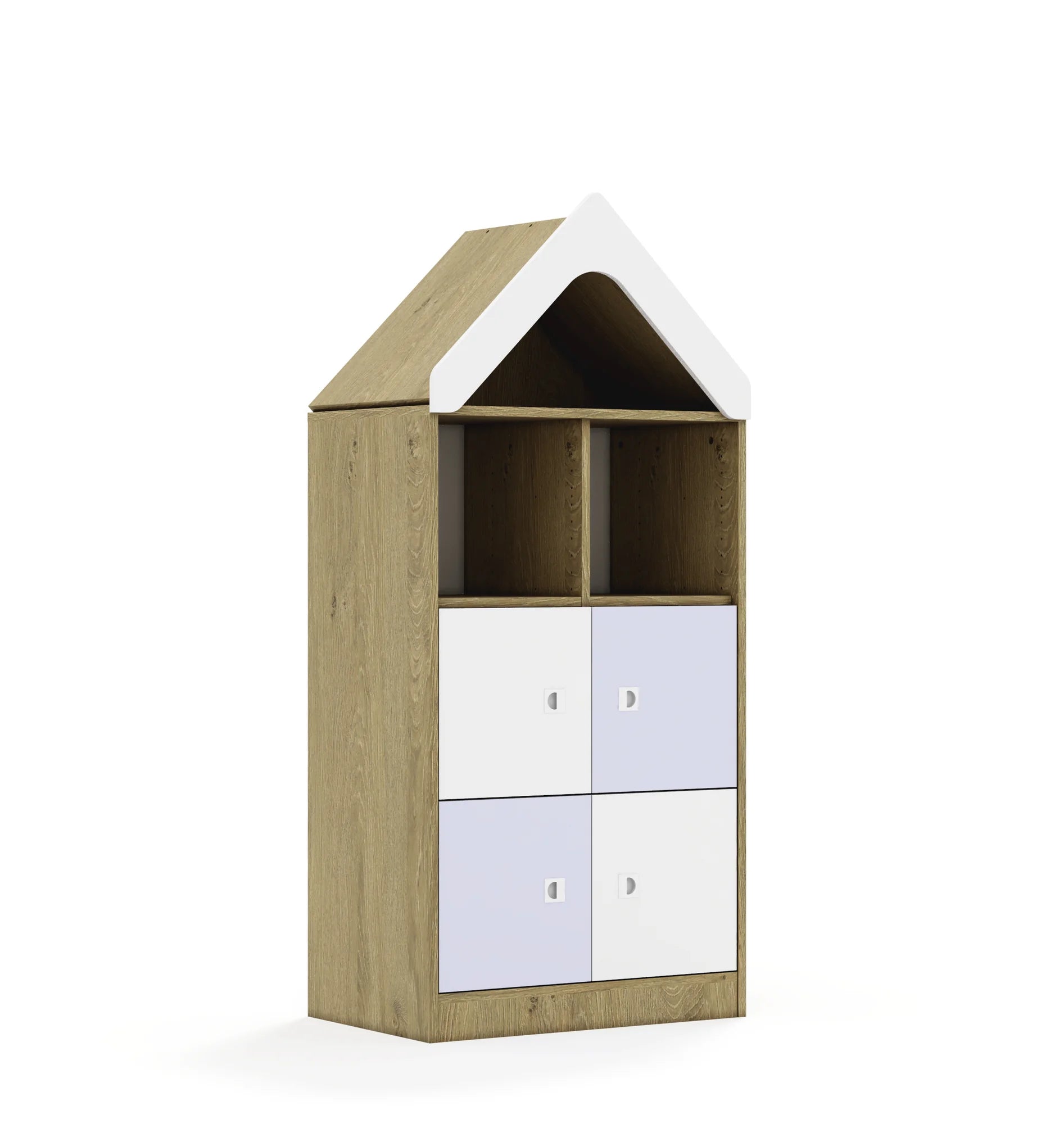 Regał BLOX 70 3PP 4F1 z daszkiem 706x466x1575 – dąb / biały/pastelowy fioletowy