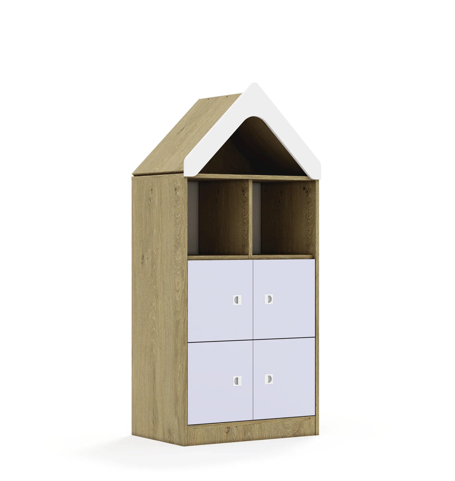 Regał BLOX 70 3PP 4F1 z daszkiem 706x466x1575 – dąb / pastelowy fioletowy