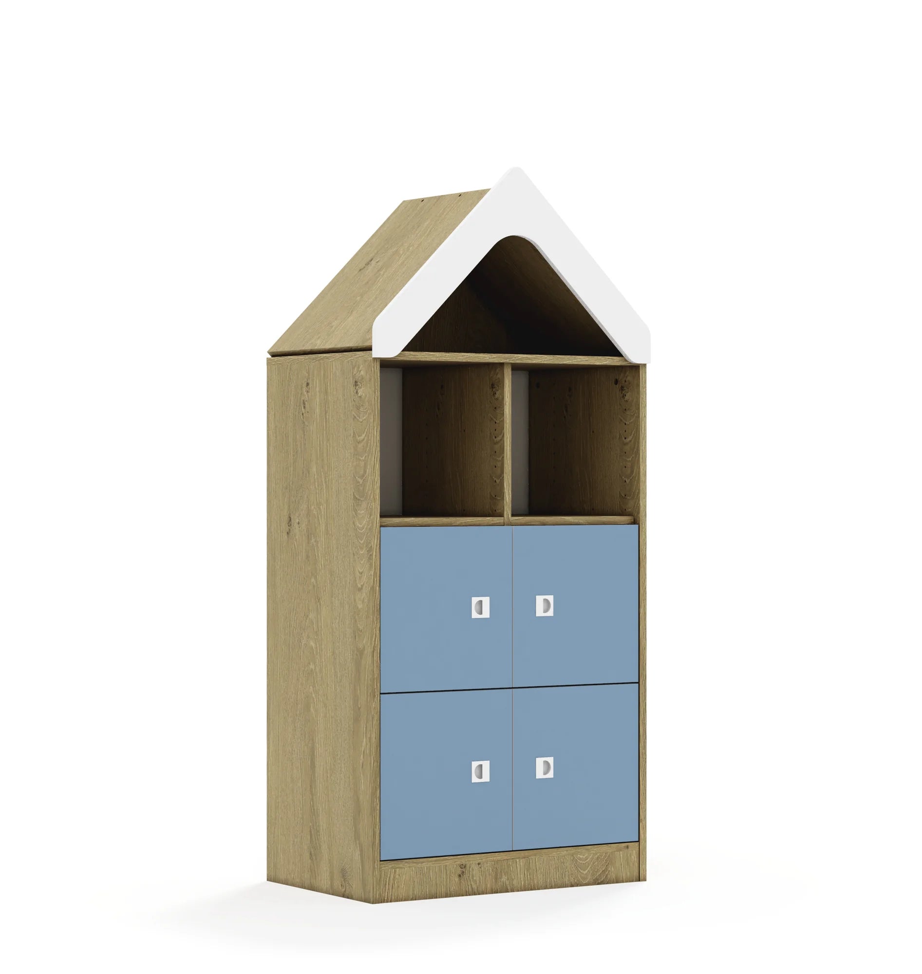 Regał BLOX 70 3PP 4F1 z daszkiem 706x466x1575 – dąb / pastelowy niebieski