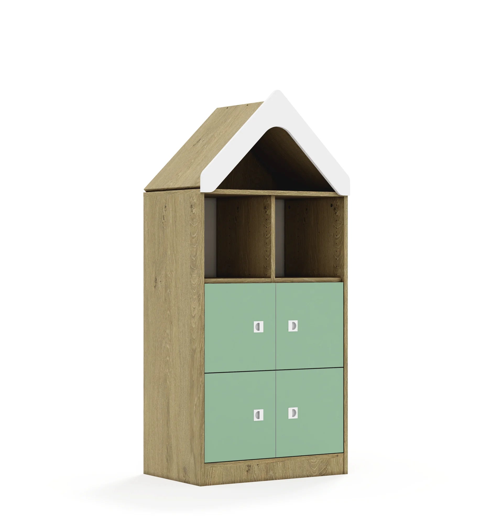 Regał BLOX 70 3PP 4F1 z daszkiem 706x466x1575 – dąb / pastelowy zielony