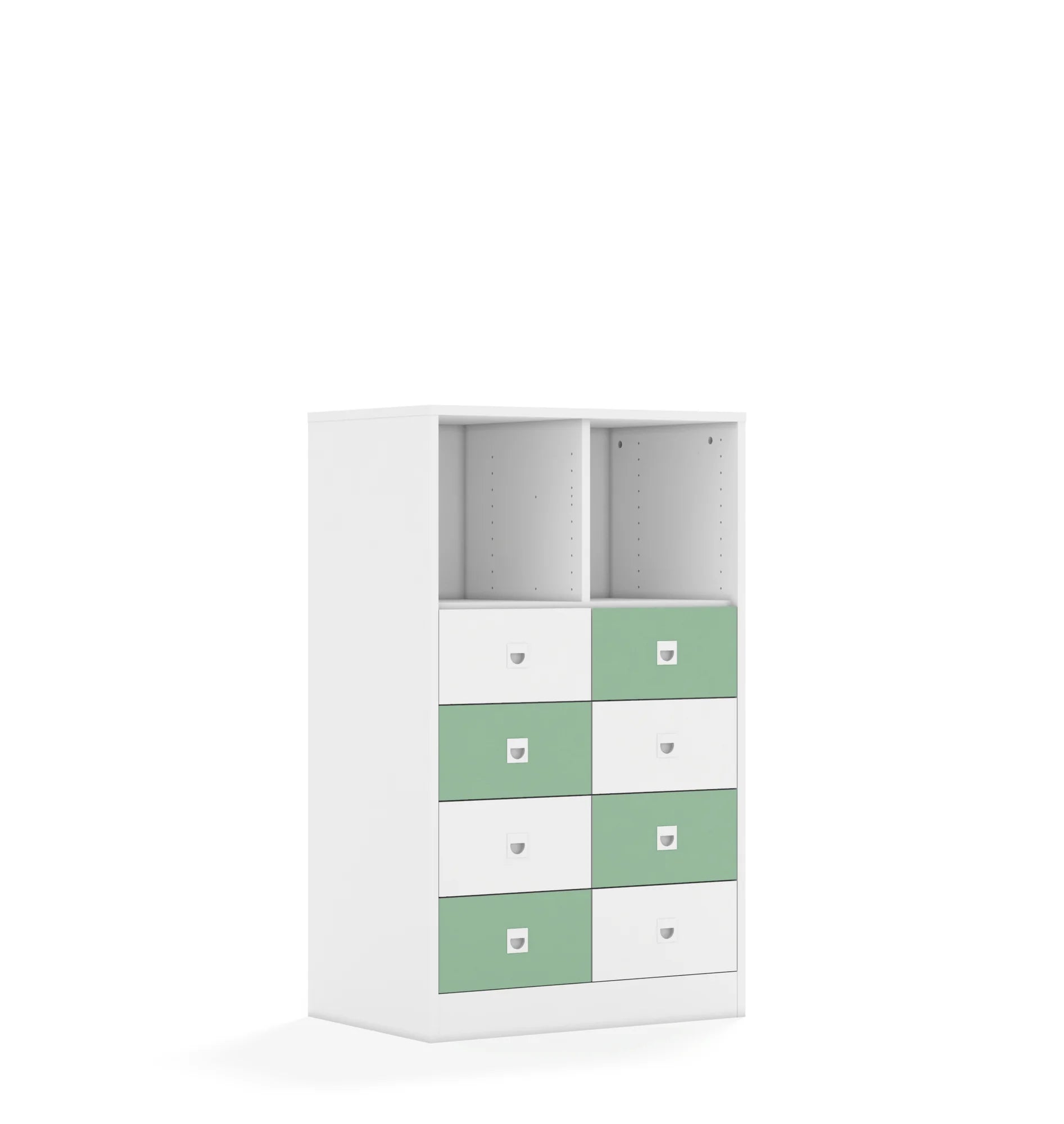 Regał BLOX 70 3PP 8SB 706x466x1165 – biały / biały/pastelowy zielony