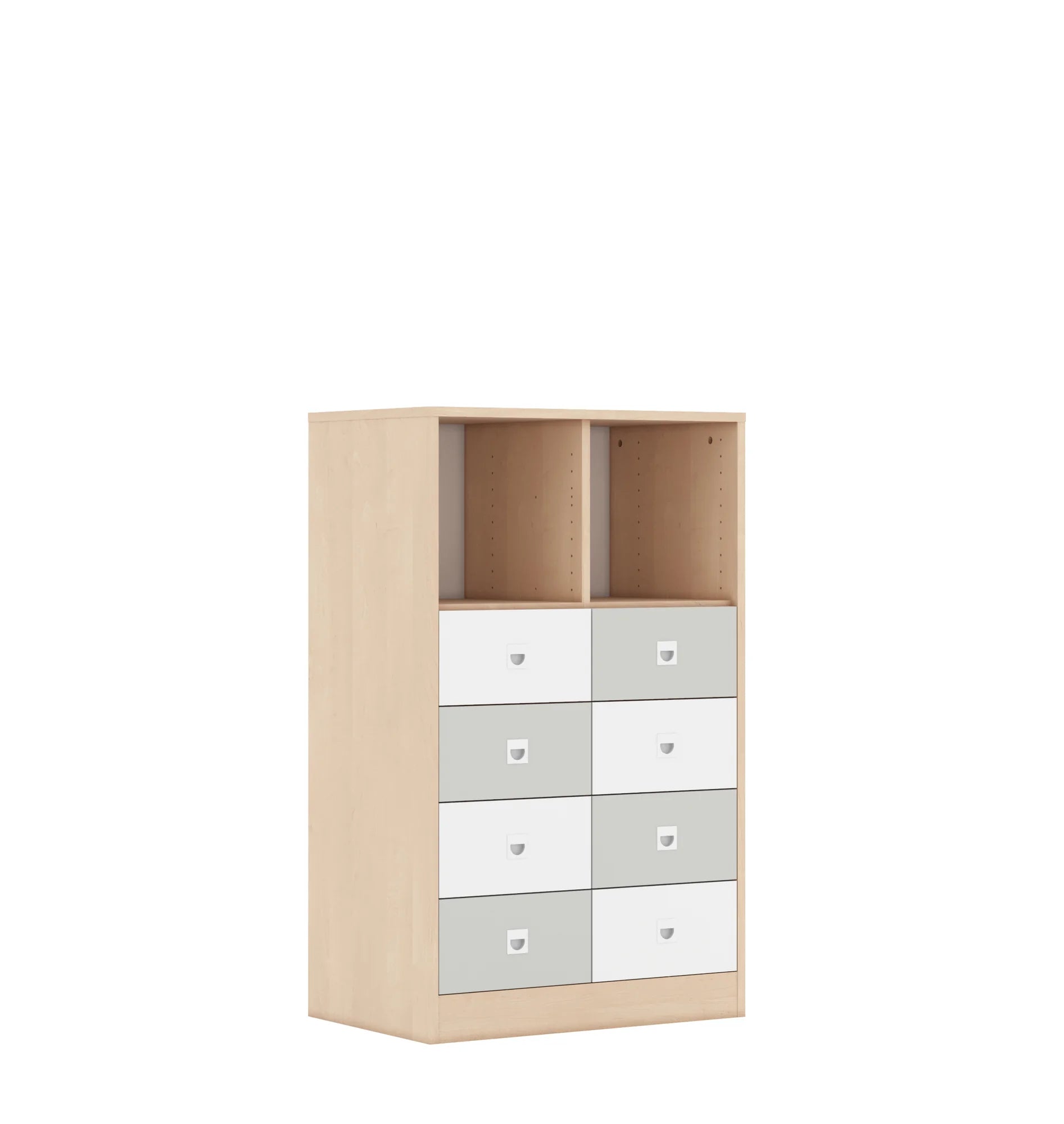 Regał BLOX 70 3PP 8SB 706x466x1165 – brzoza / biały/jasny szary