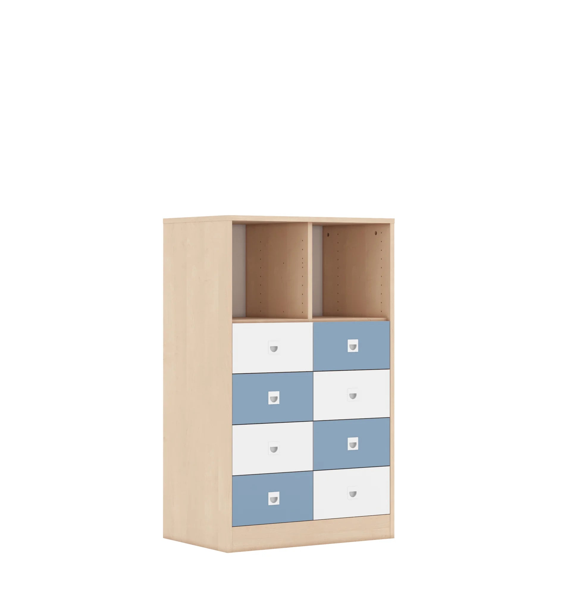 Regał BLOX 70 3PP 8SB 706x466x1165 – brzoza / biały/pastelowy niebieski