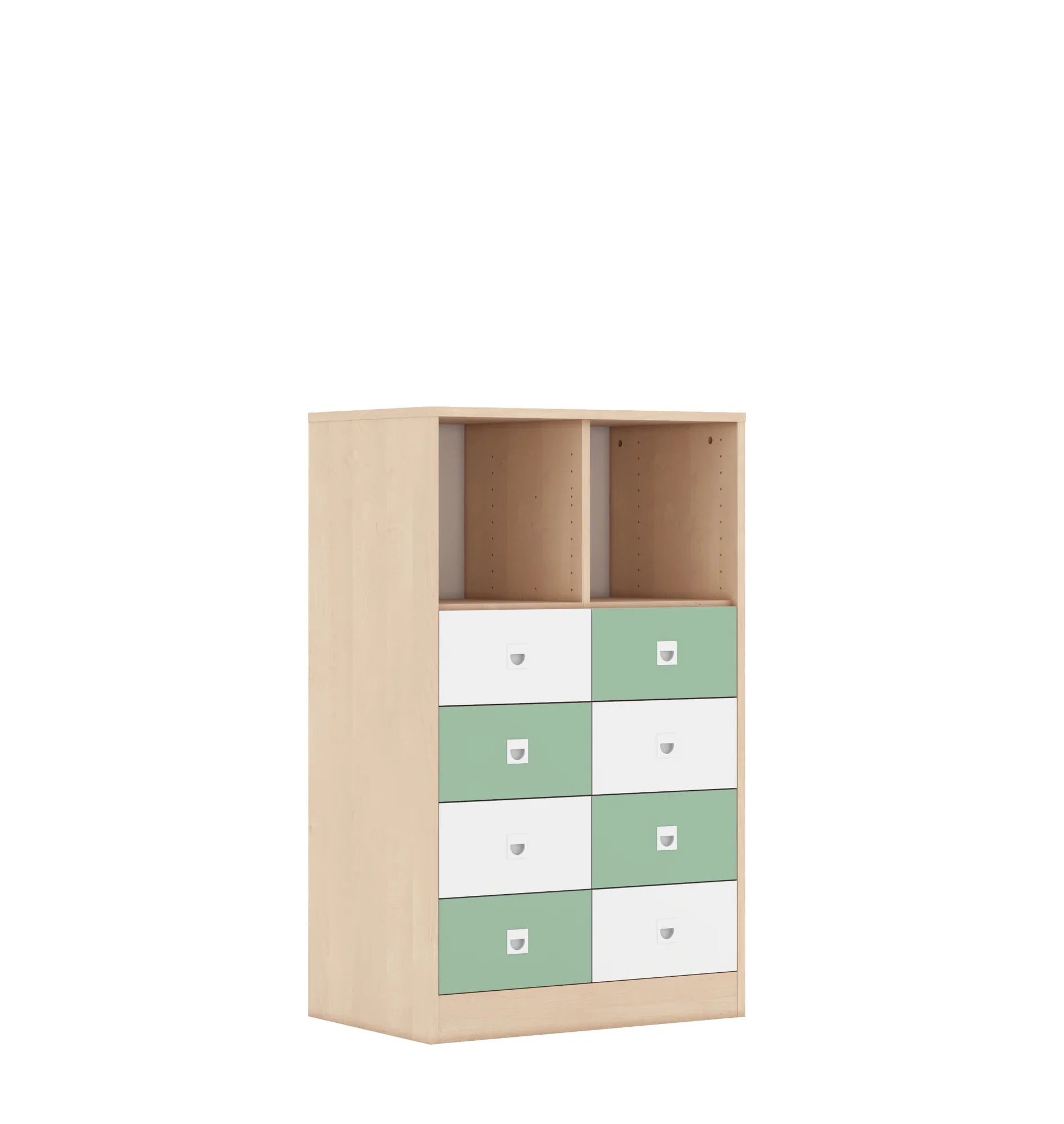 Regał BLOX 70 3PP 8SB 706x466x1165 – brzoza / biały/pastelowy zielony